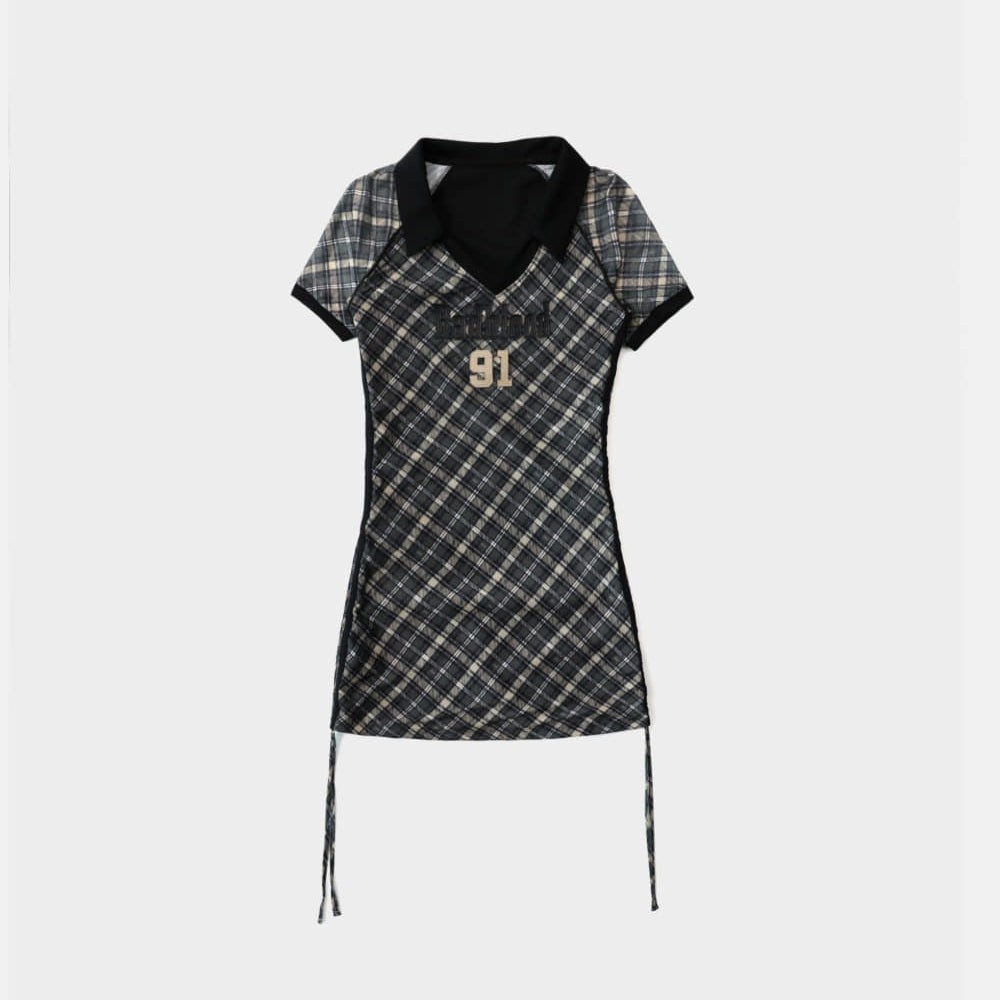 Badblood Vintage Club Polo Mini Dress Checked Black