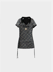 Badblood Vintage Club Polo Mini Dress Checked Black