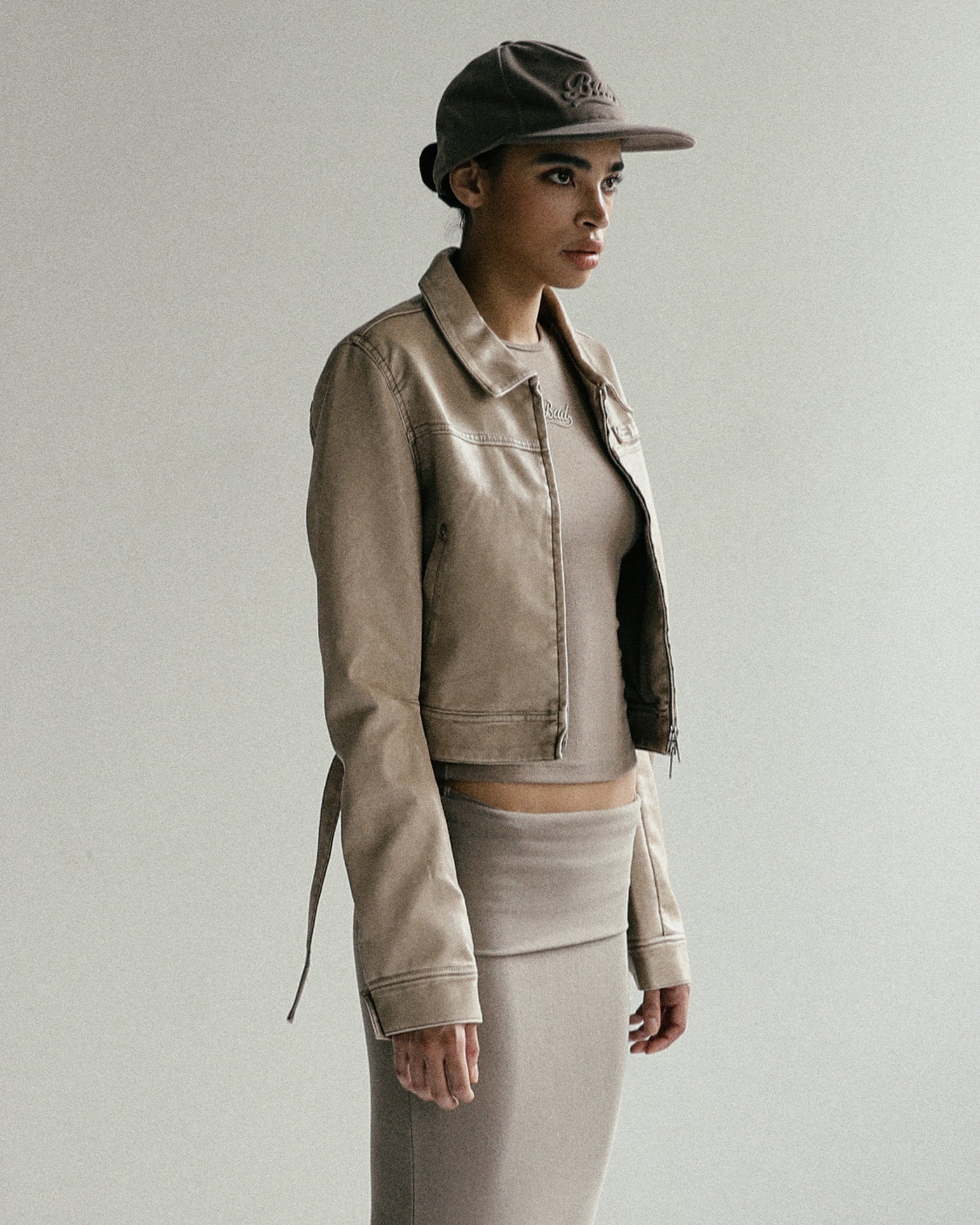 Badblood Washed Leather Harrington Jacket - Cream