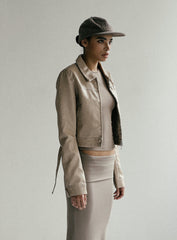 Badblood Washed Leather Harrington Jacket - Cream