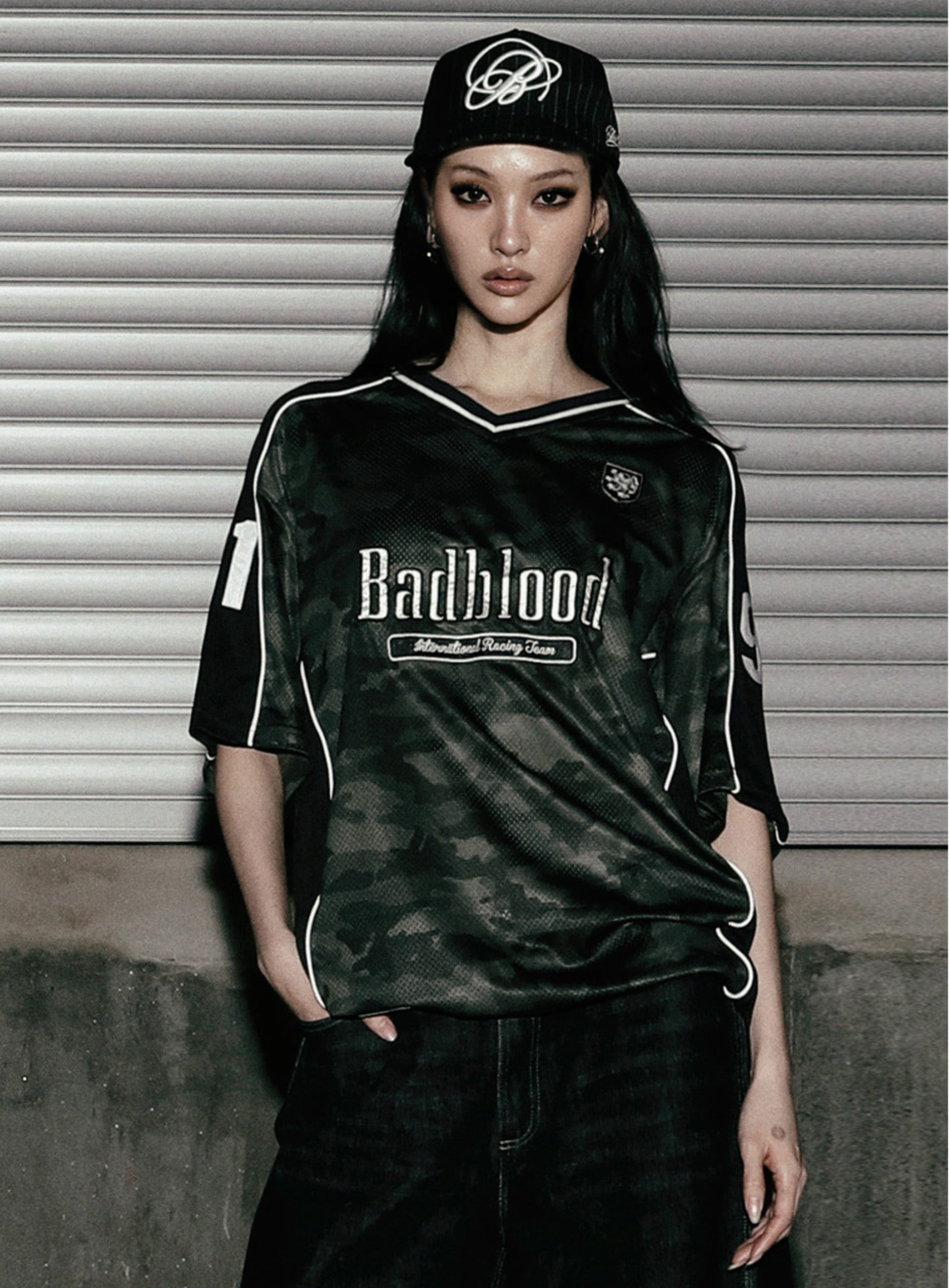 Badblood FON V-Neck Jersey Short Sleeve Green Camo
