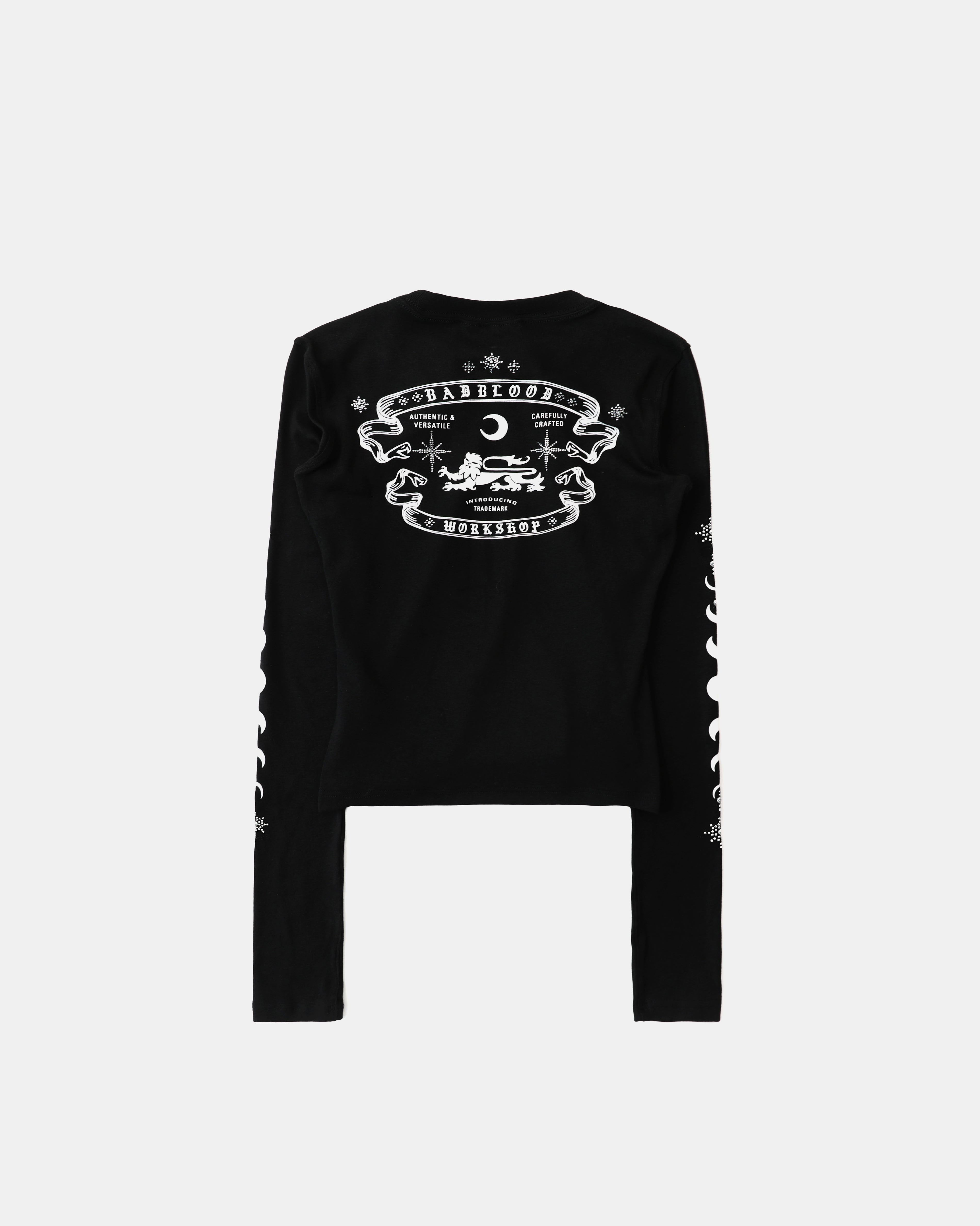 Badblood Mystic Rhinestone Logo Jersey Slim Long Sleeve Black