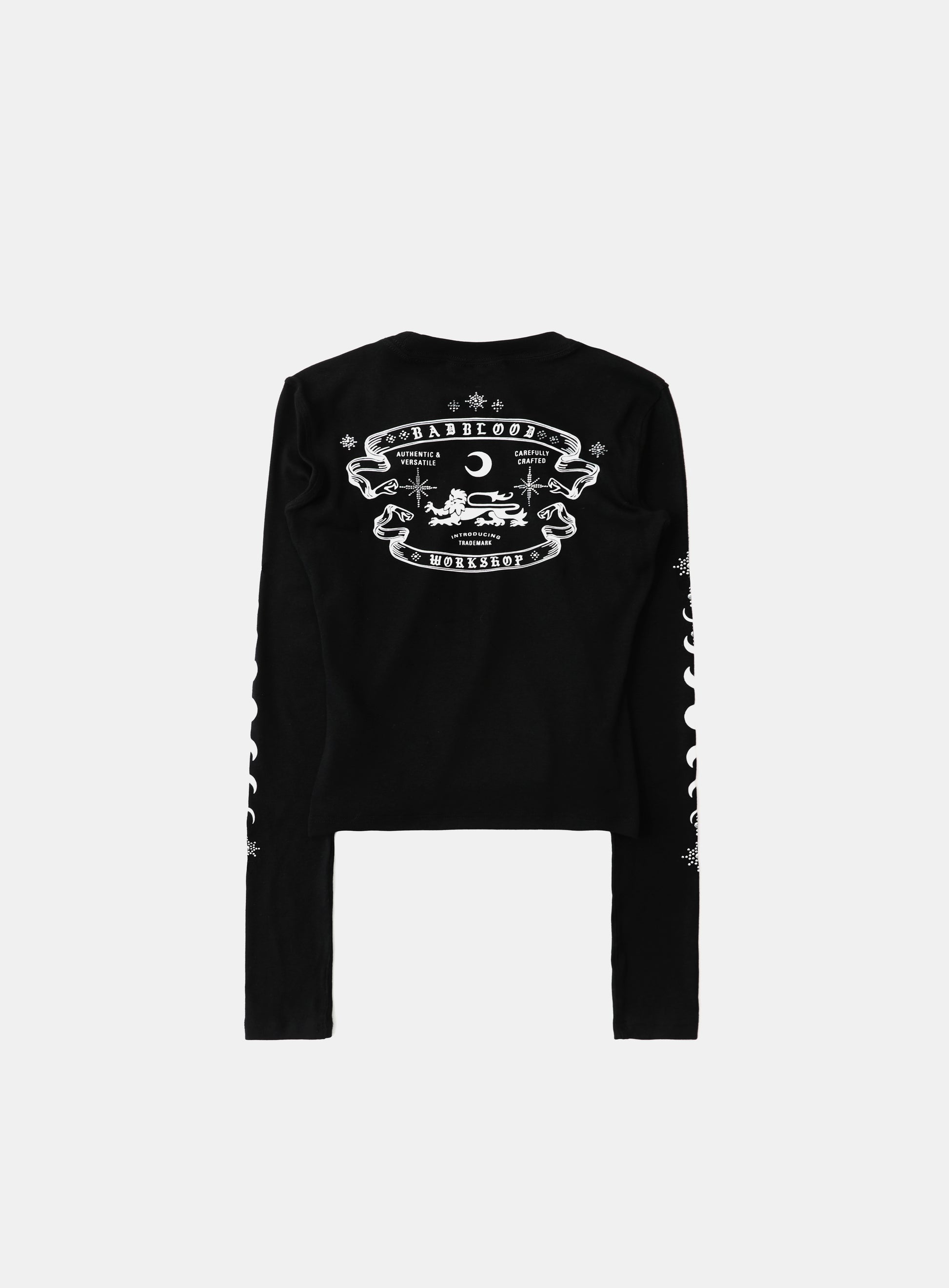 Badblood Mystic Rhinestone Logo Jersey Slim Long Sleeve Black