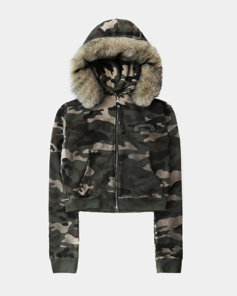 Badblood Cosmo11 Detachable Fur Hooded Zip-Up - Green Camo
