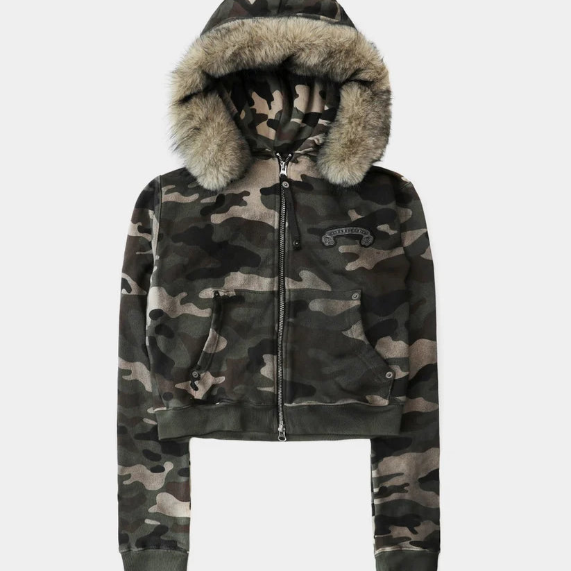 Badblood Cosmo11 Detachable Fur Hooded Zip-Up - Green Camo