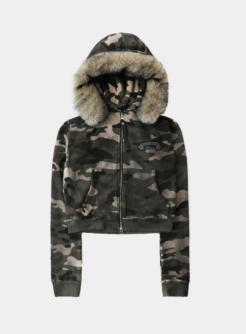 Badblood Cosmo11 Detachable Fur Hooded Zip-Up - Green Camo