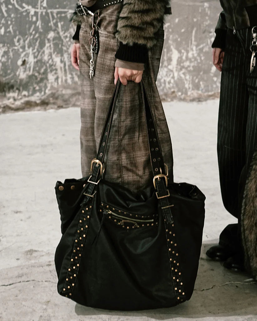 Badblood Studded Leather Shopper Bag - Washed Black