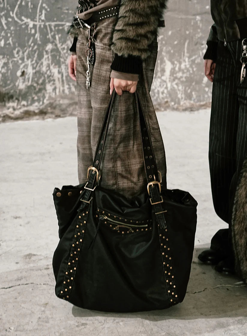 Badblood Studded Leather Shopper Bag - Washed Black