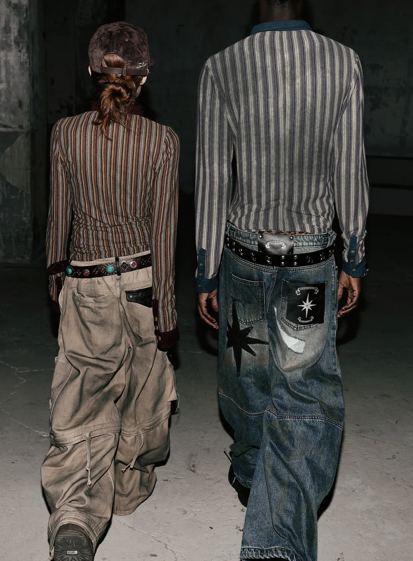 Badblood 0409 Cosmo Convex Denim Pants - Mid Blue