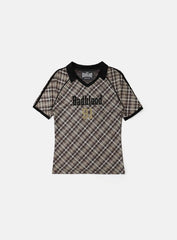 Badblood Vintage Club V-Neck Check T-Shirt Brown
