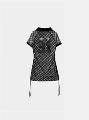 Badblood Vintage Club Polo Mini Dress Checked Black