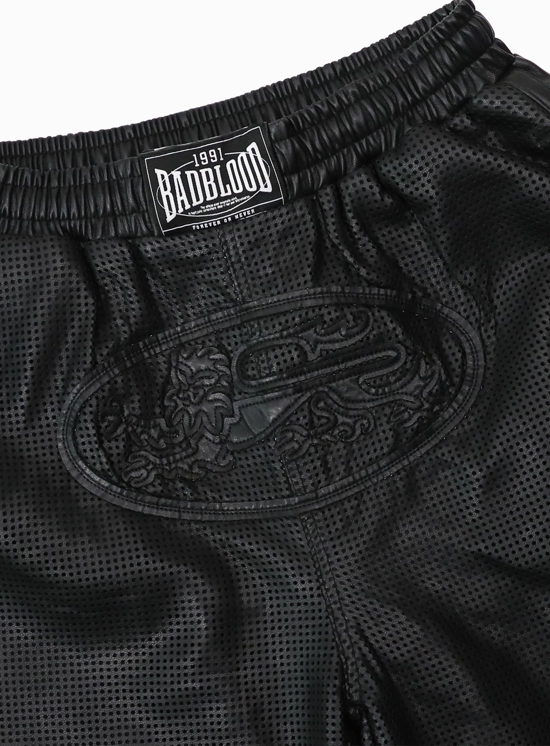 Badblood Perforated Leather Long Bermuda Pants - Black