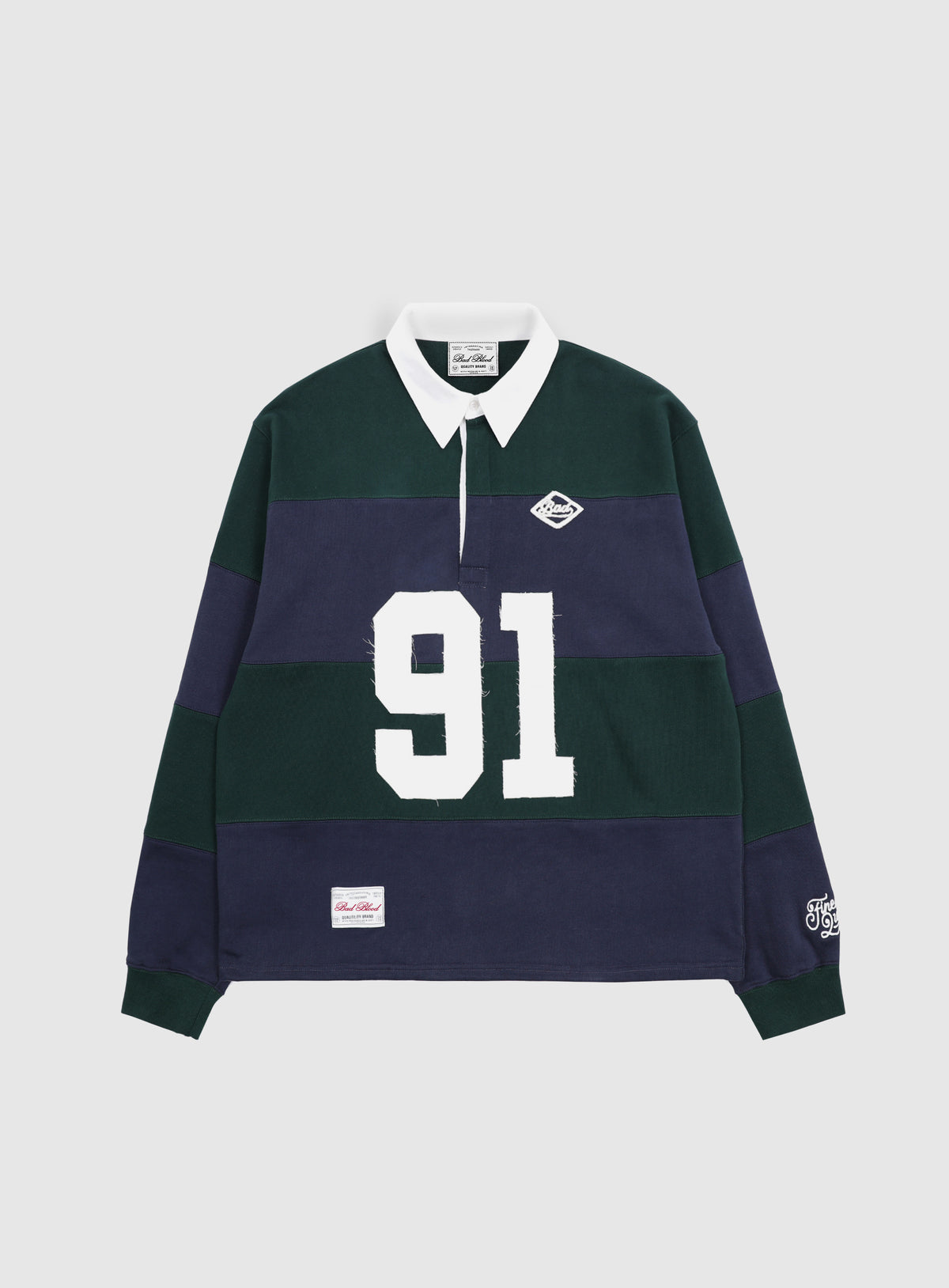 Badblood Sports Stripe Rugby Sweatshirt - Green/Navy