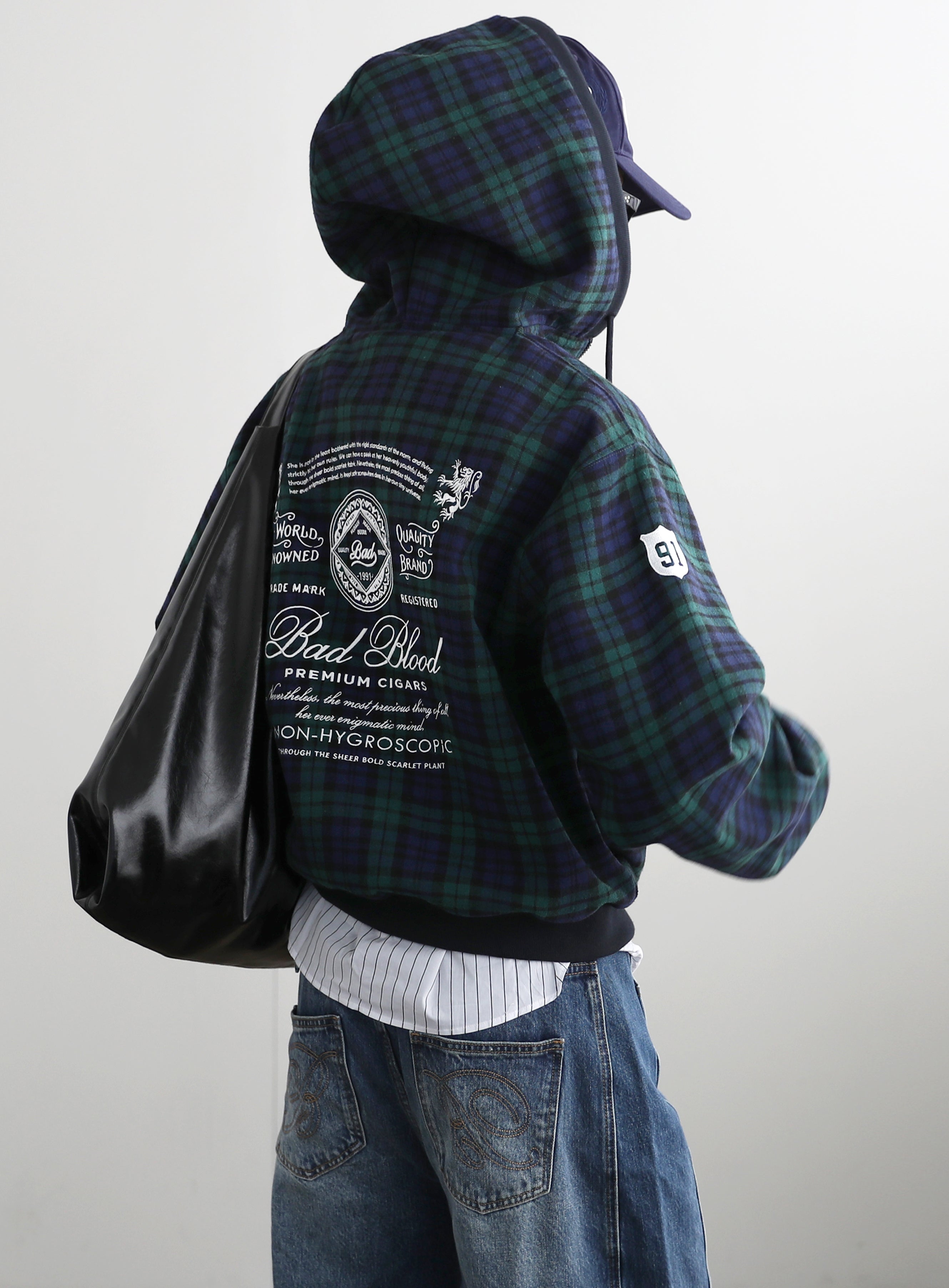 Badblood  Classic Check Hooded Zip-Up - Green