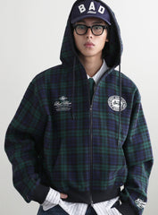 Badblood  Classic Check Hooded Zip-Up - Green