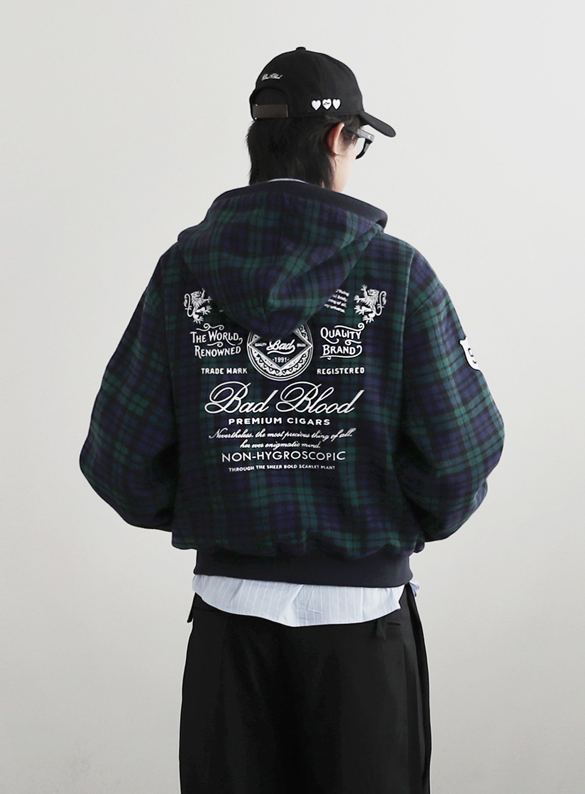 Badblood  Classic Check Hooded Zip-Up - Green