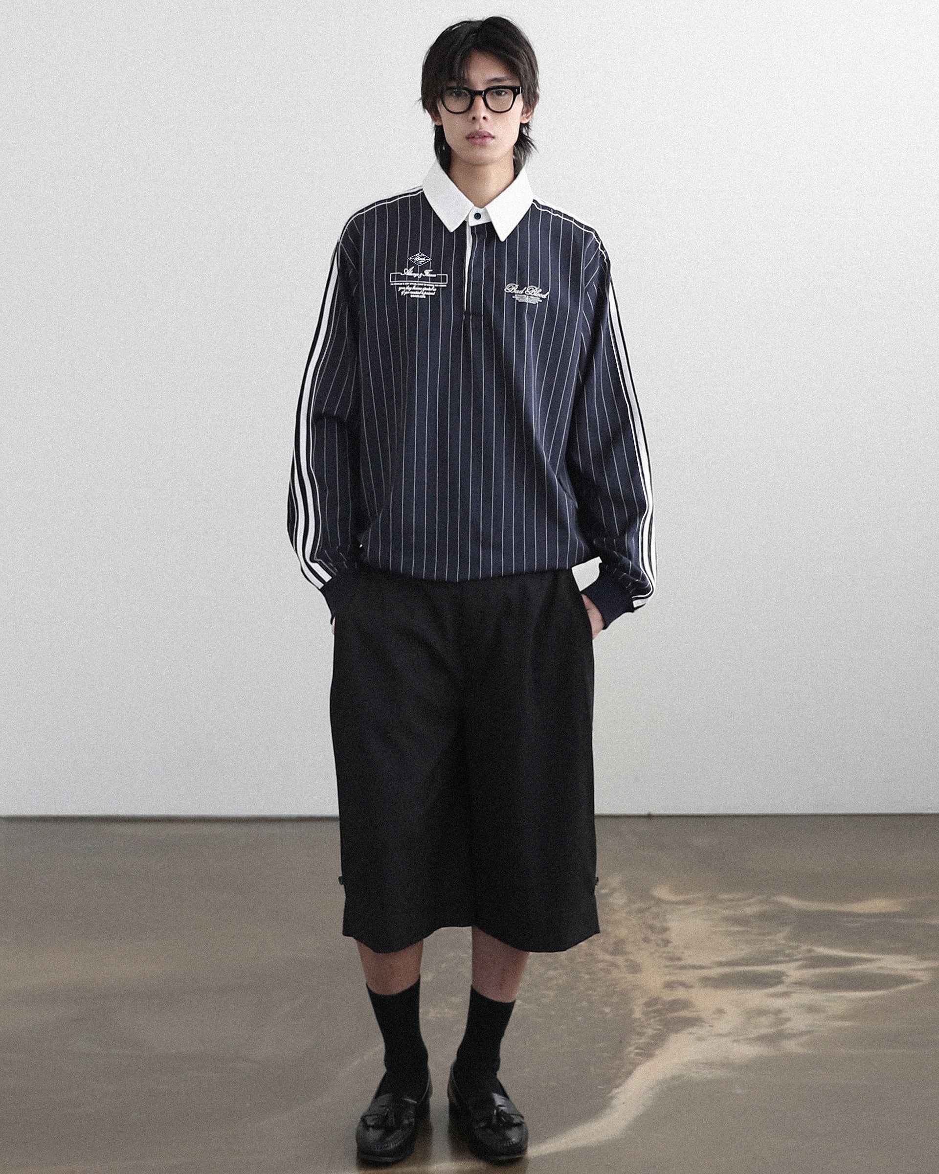 Badblood Classic Logo Stripe Rugby Shirt - Navy