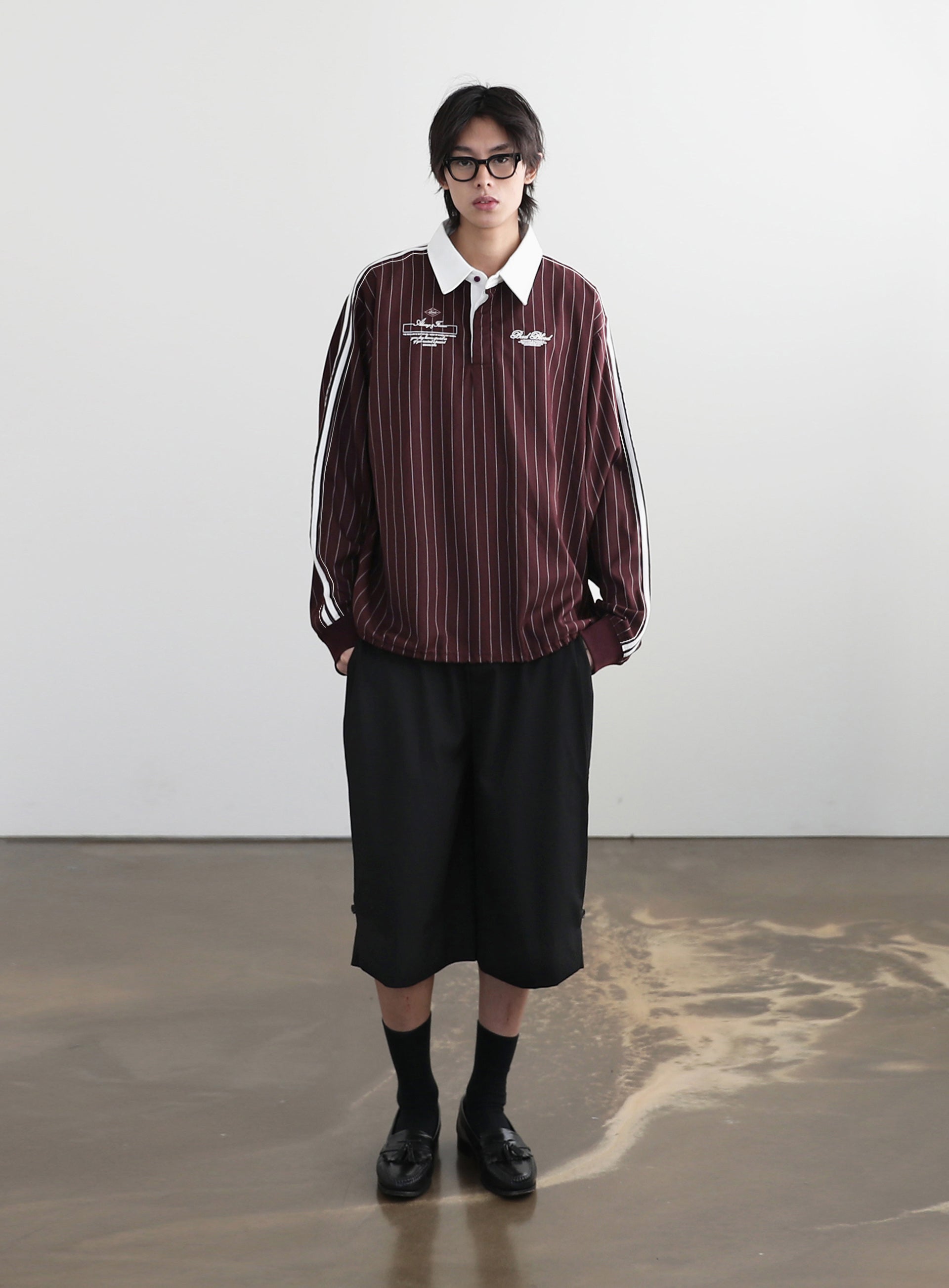 Badblood Classic Logo Stripe Rugby Shirt - Burgundy