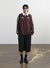 Badblood Classic Logo Stripe Rugby Shirt - Burgundy