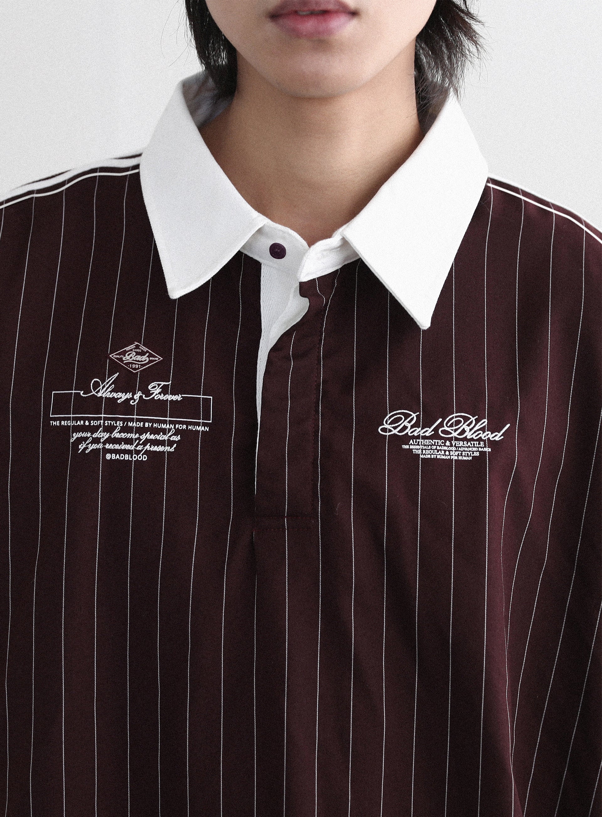 Badblood Classic Logo Stripe Rugby Shirt - Burgundy