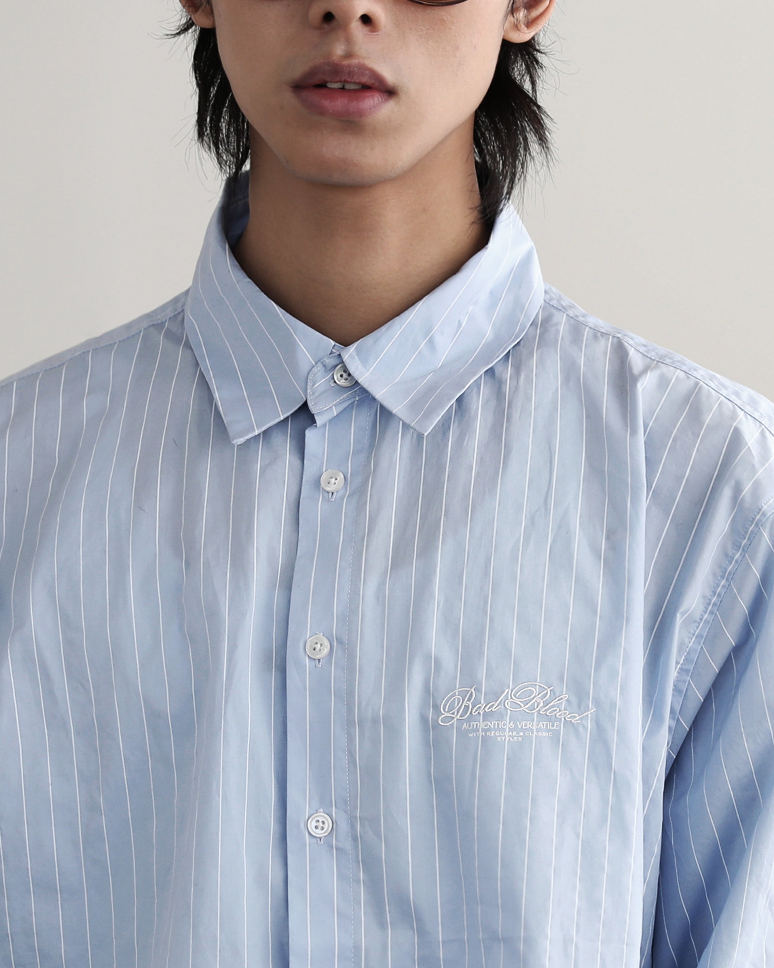 Badblood Classic Logo Long Sleeve Shirt Blue/Striped
