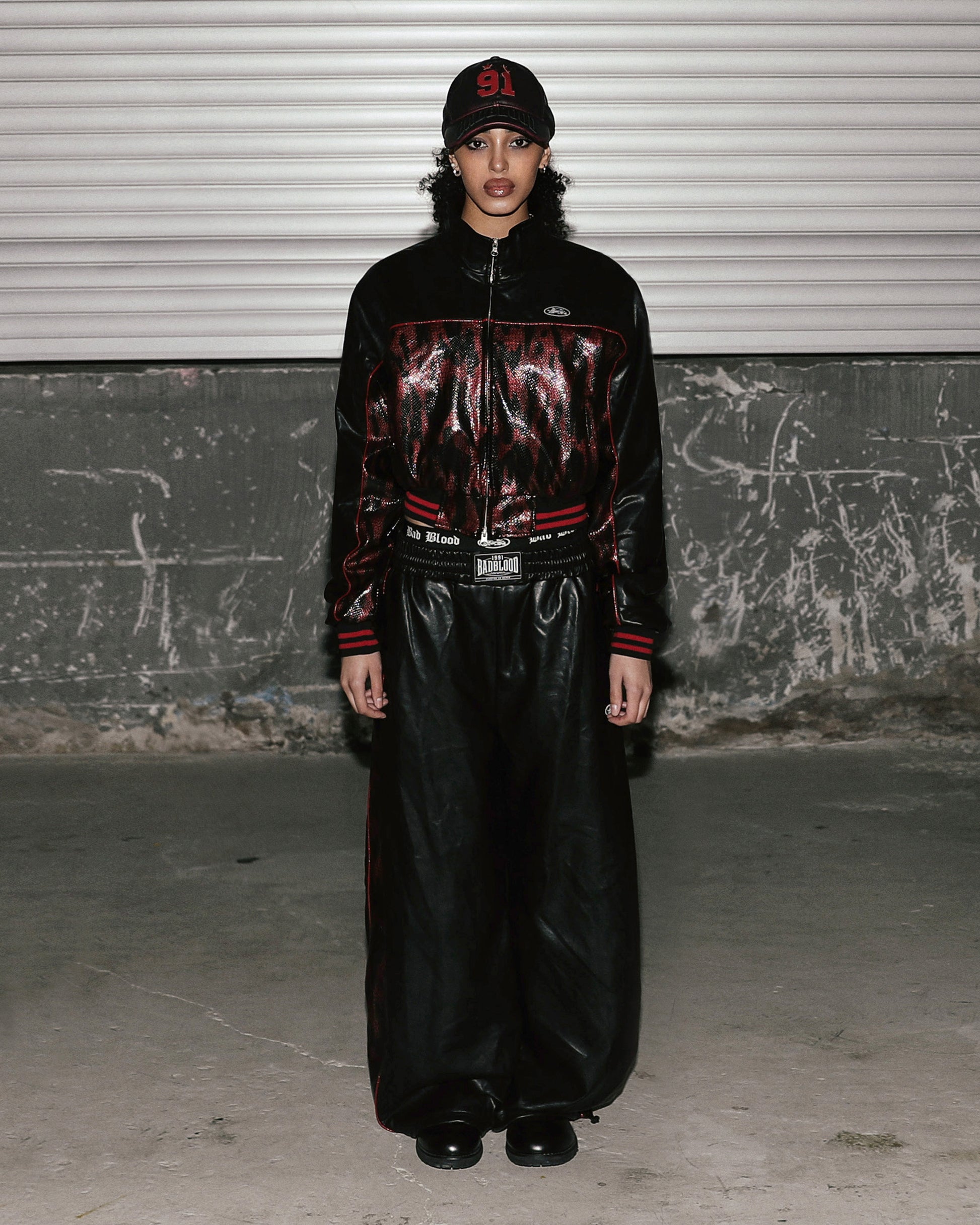 Badblood Contrast Leather Track Pants - Red Python