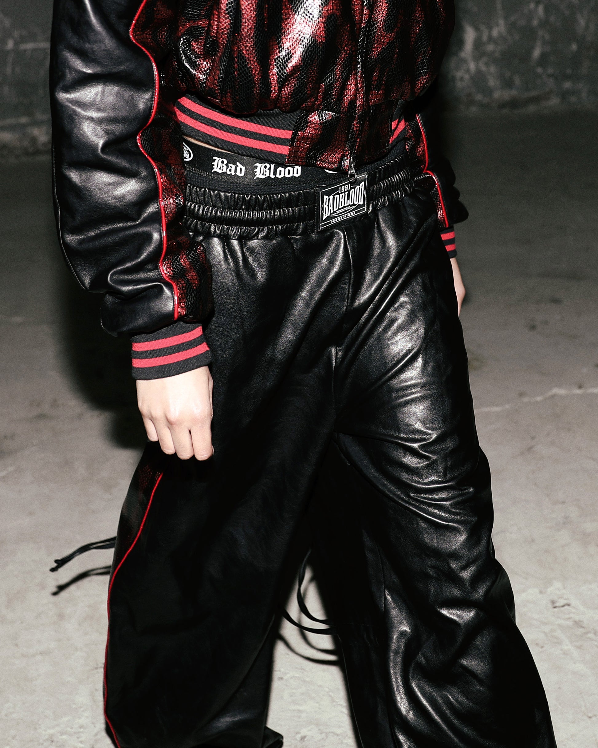 Badblood Contrast Leather Track Pants - Red Python