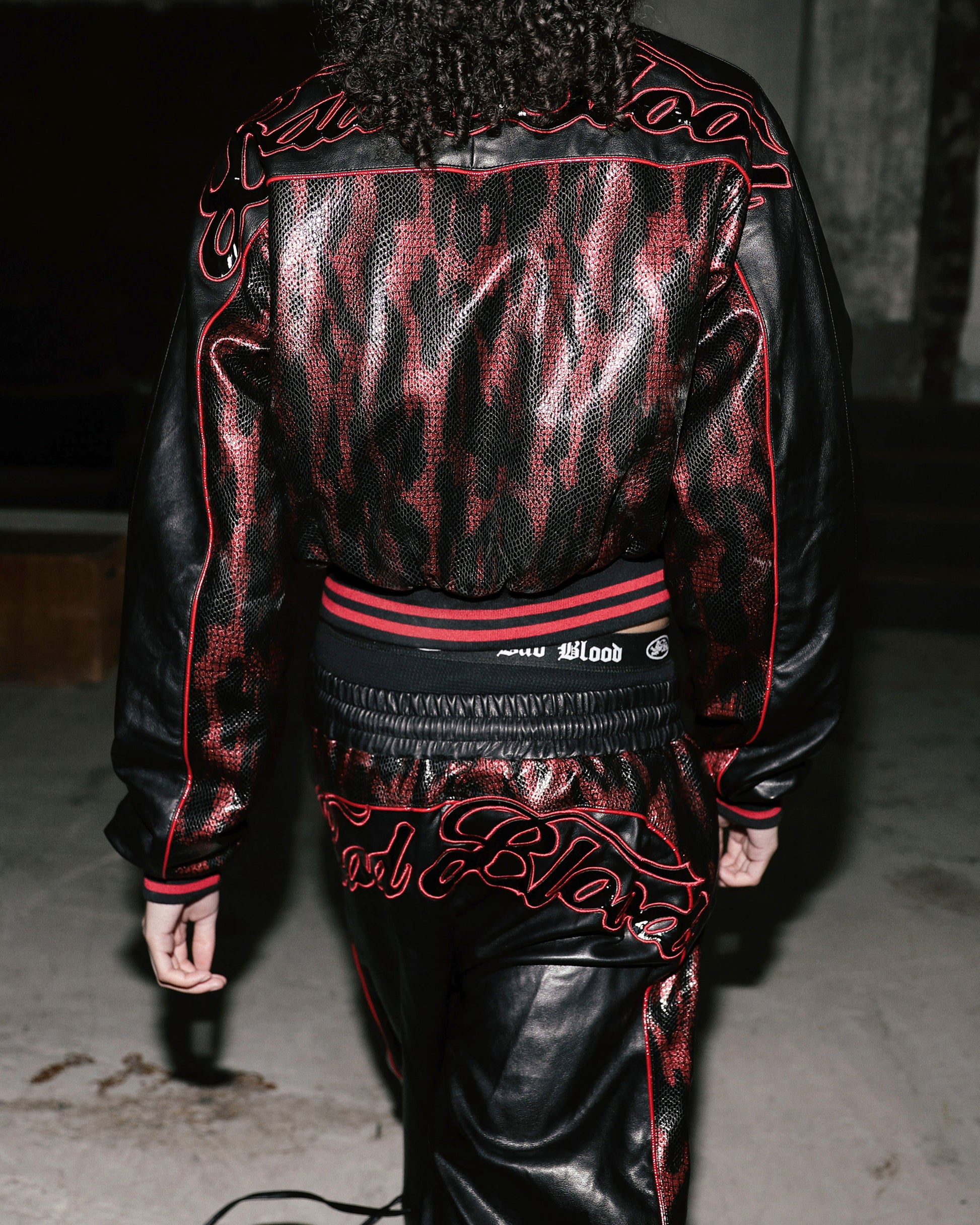 Badblood Contrast Leather Track Pants - Red Python