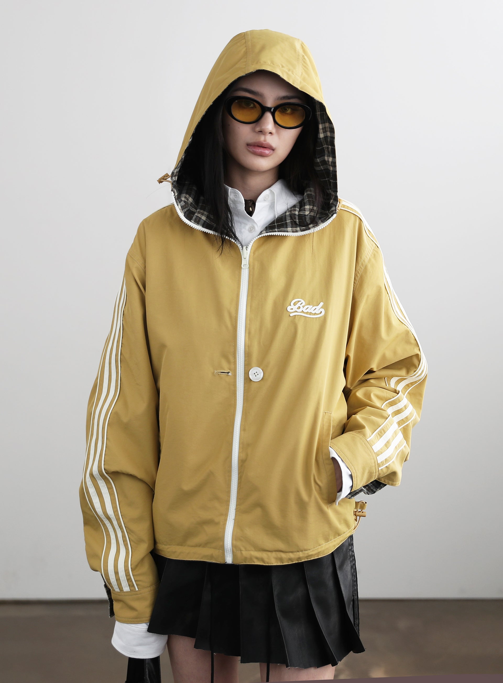 Badblood Reversible Hooded Windbreaker - Plaid Yellow