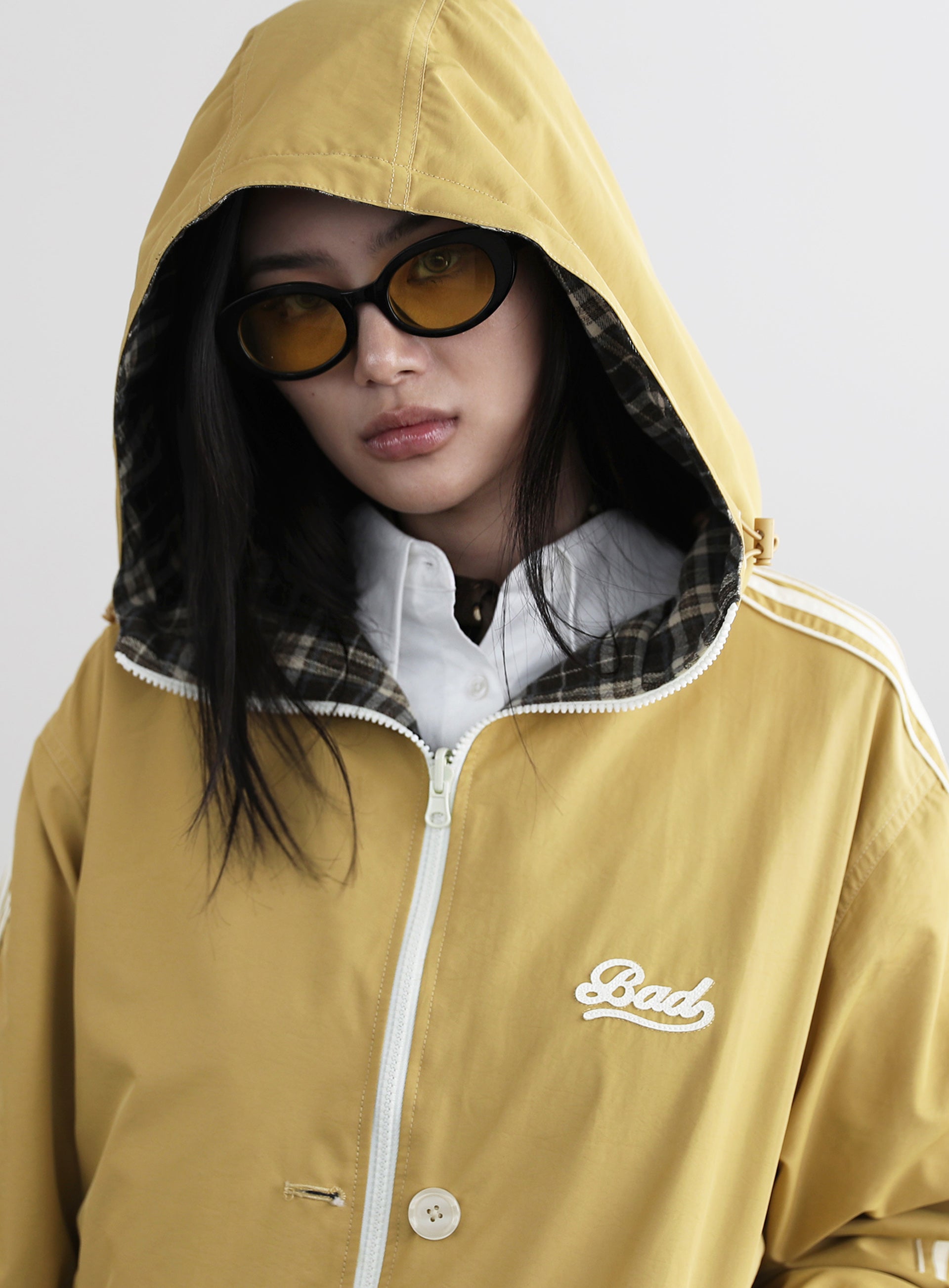 Badblood Reversible Hooded Windbreaker - Plaid Yellow