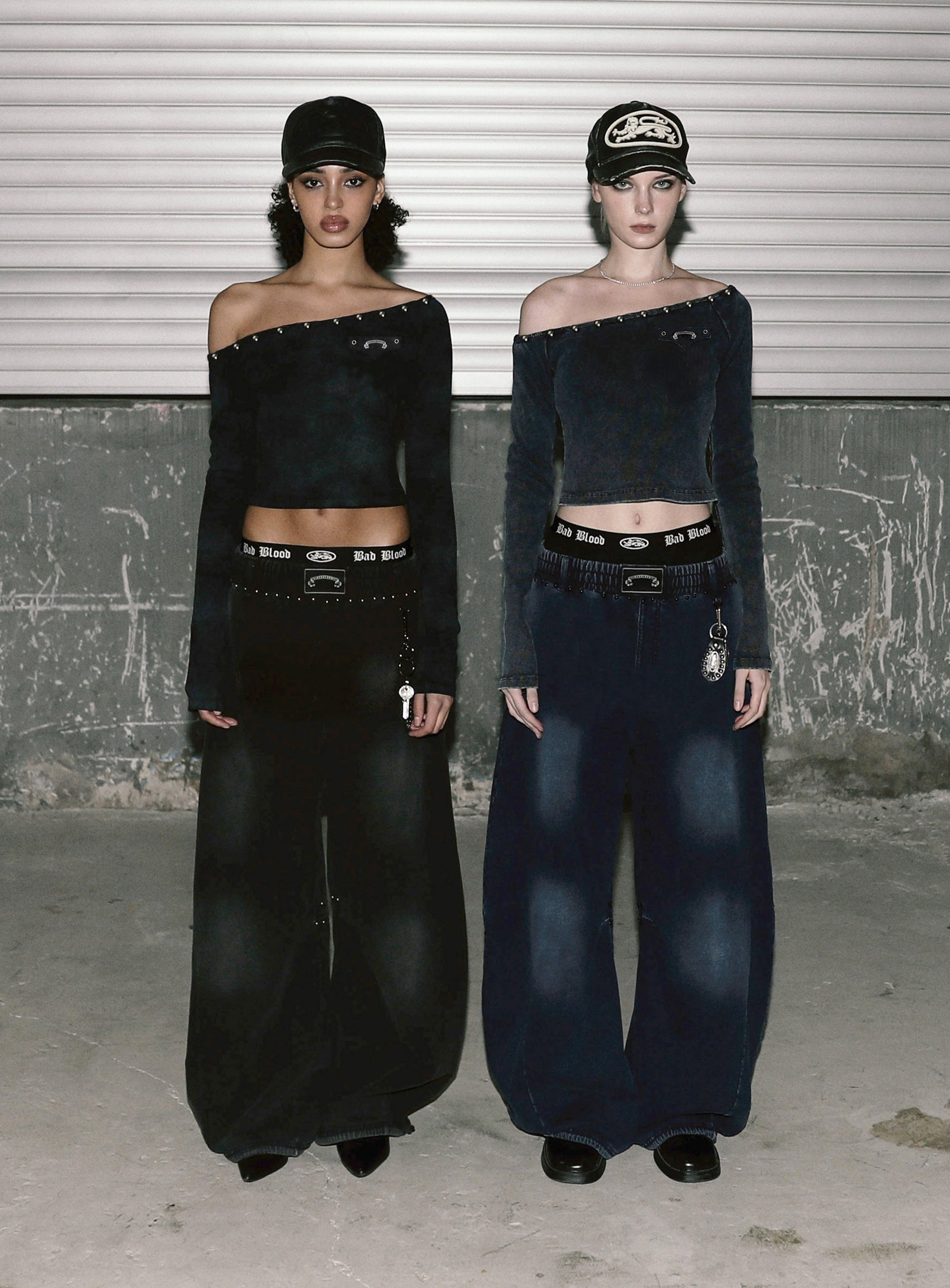 Badblood Studded Cosmo Patch Asymmetric Top - Blue