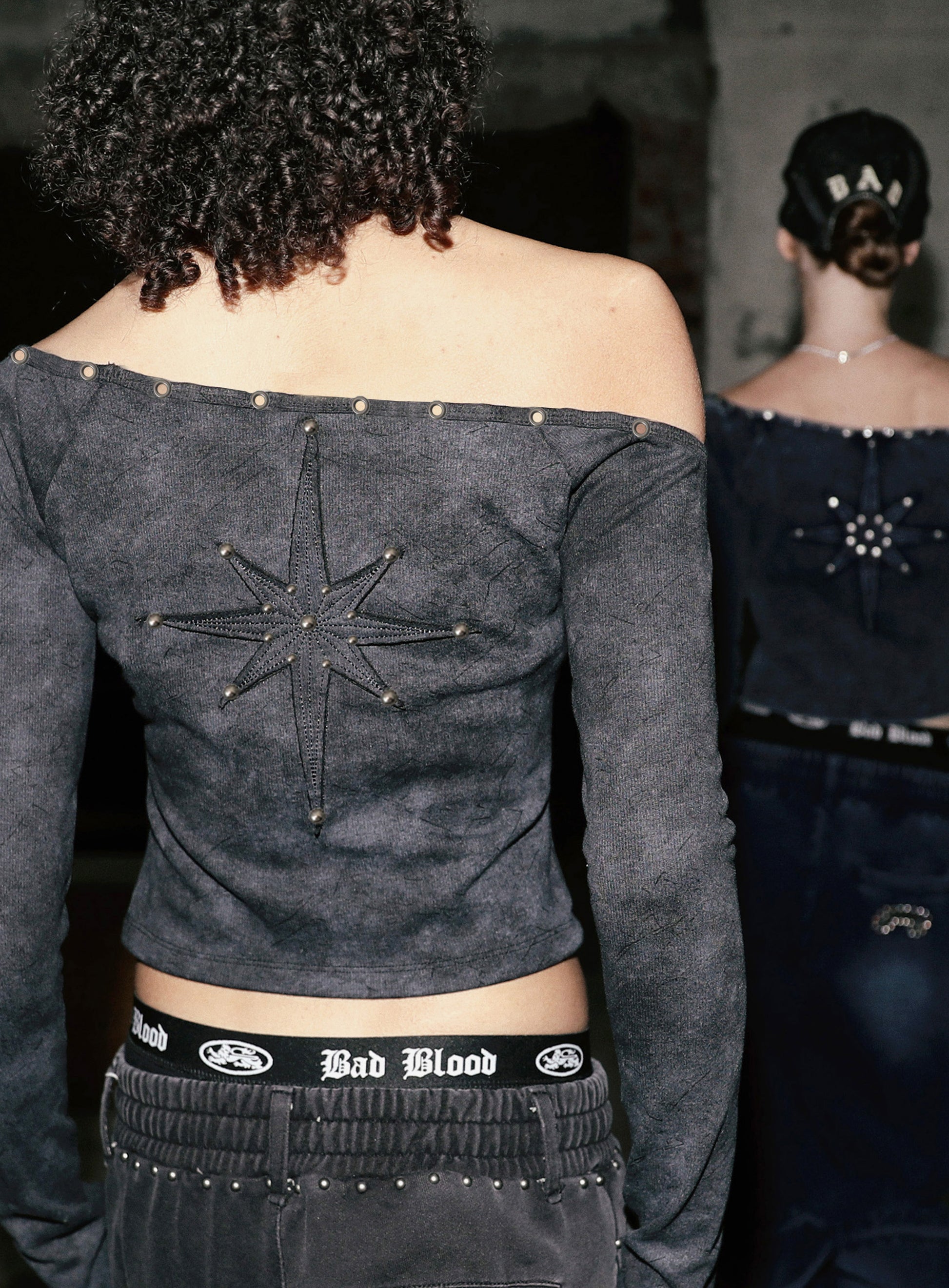 Badblood Studded Cosmo Patch Asymmetric Top - Black