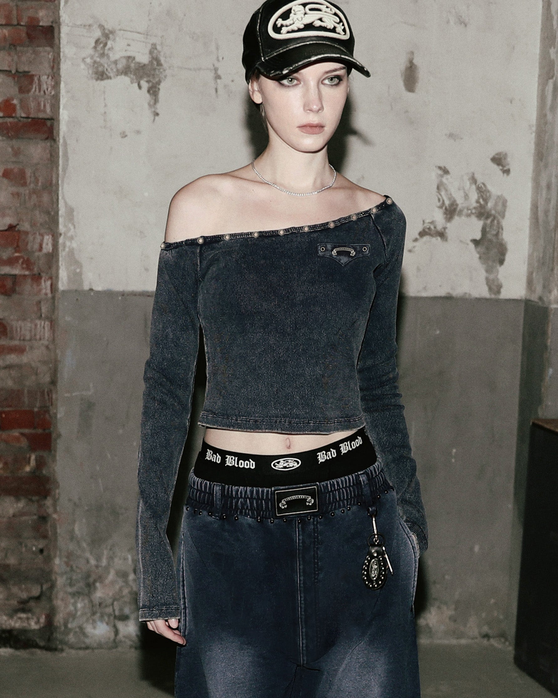 Badblood Studded Cosmo Patch Asymmetric Top - Blue