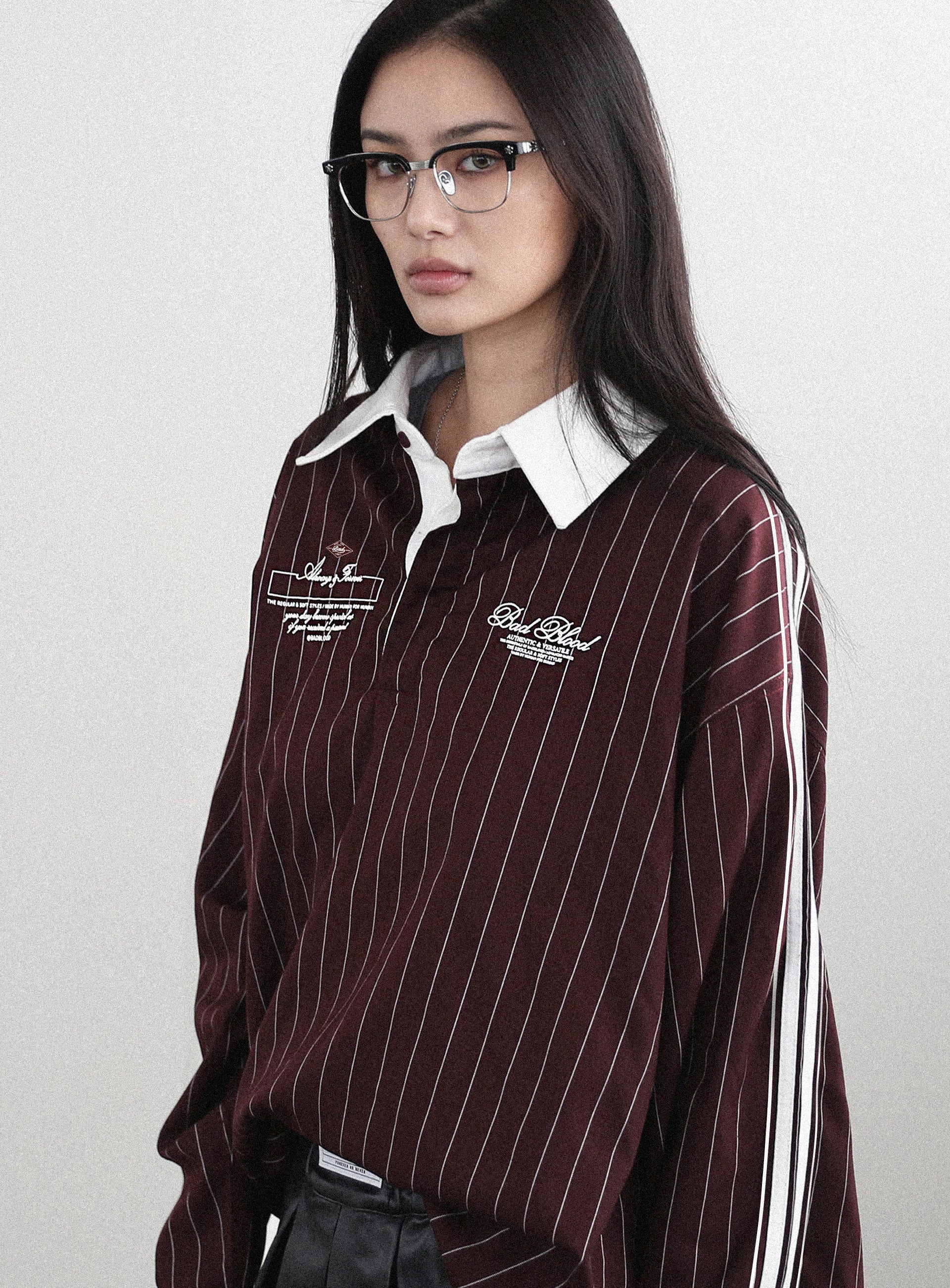 Badblood Classic Logo Stripe Rugby Shirt - Burgundy