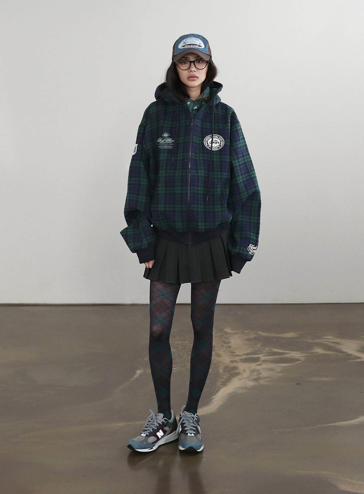 Badblood  Classic Check Hooded Zip-Up - Green