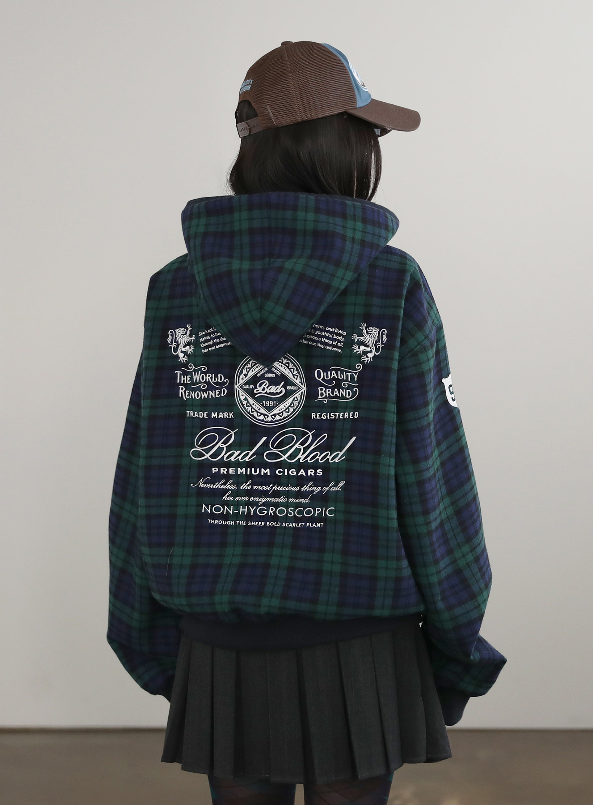 Badblood  Classic Check Hooded Zip-Up - Green