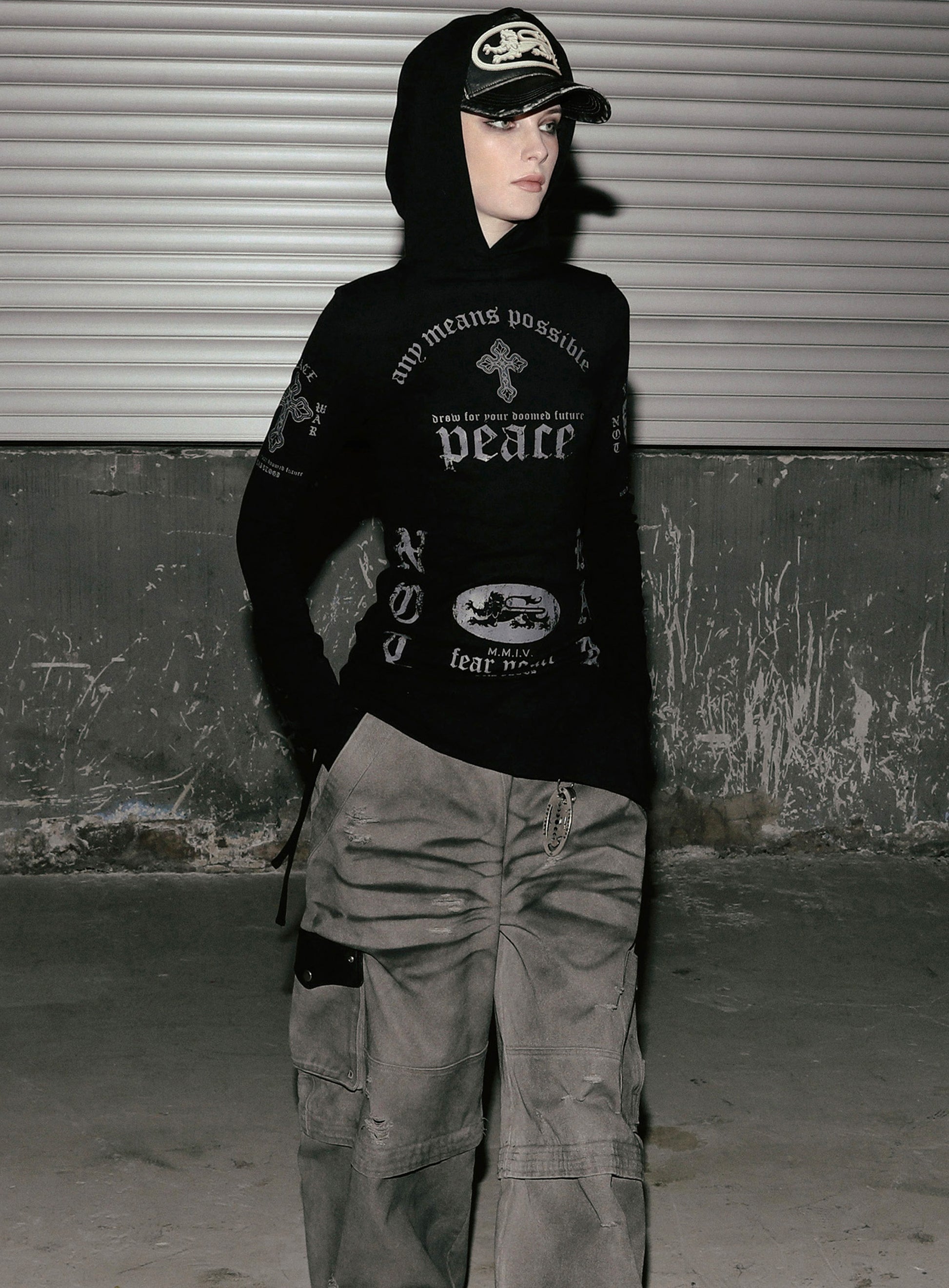 Badblood PEACE NOT WAR Slim Cutout Hoodie - Black