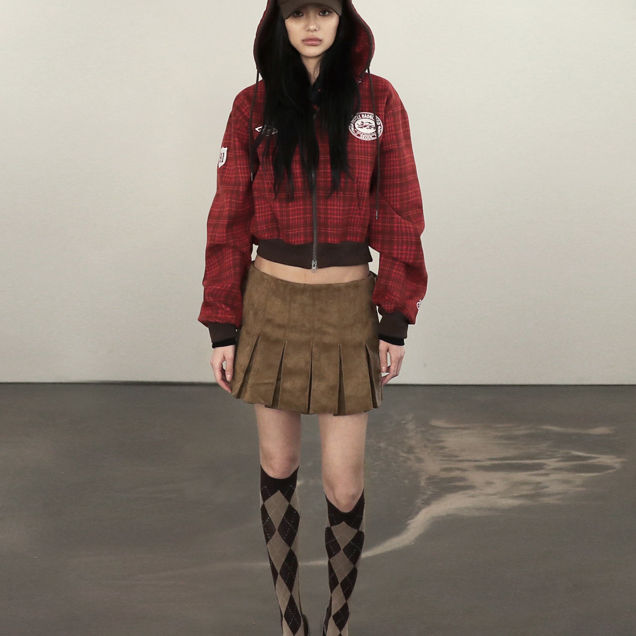 Badblood Classic Check Hooded Zip-Up - Red