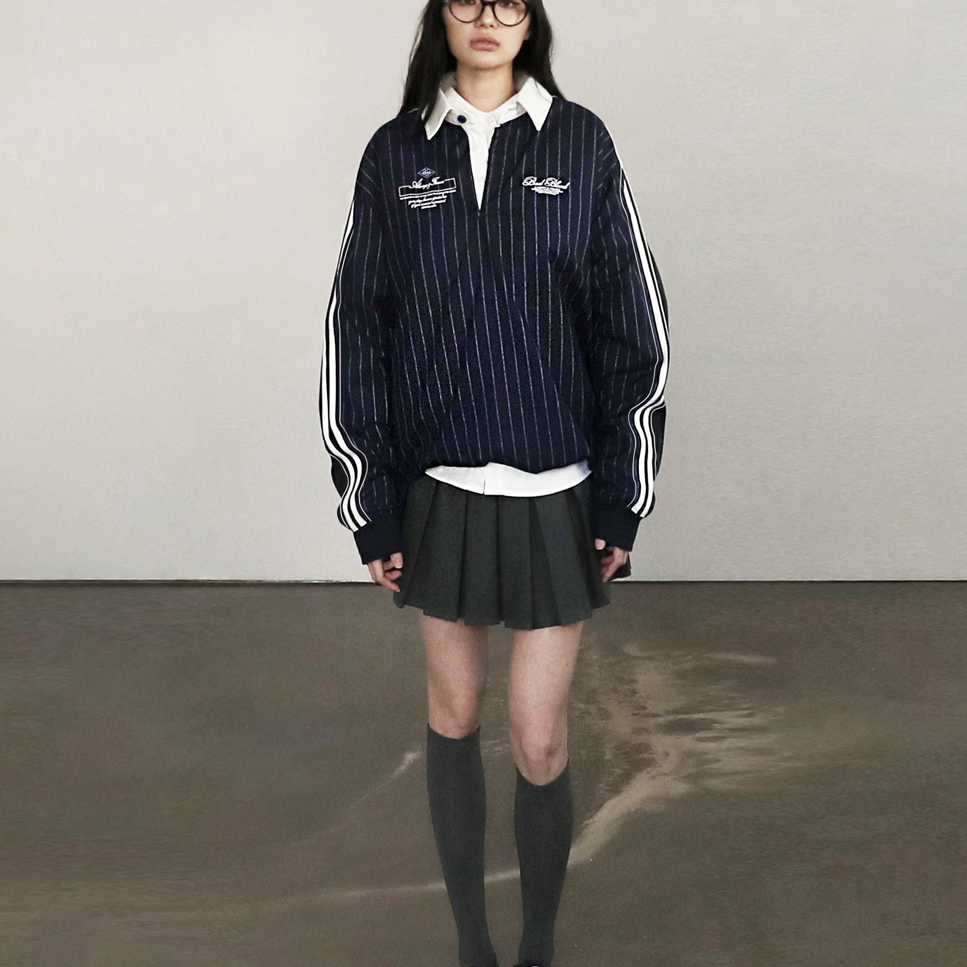 Badblood Classic Logo Stripe Rugby Shirt - Navy