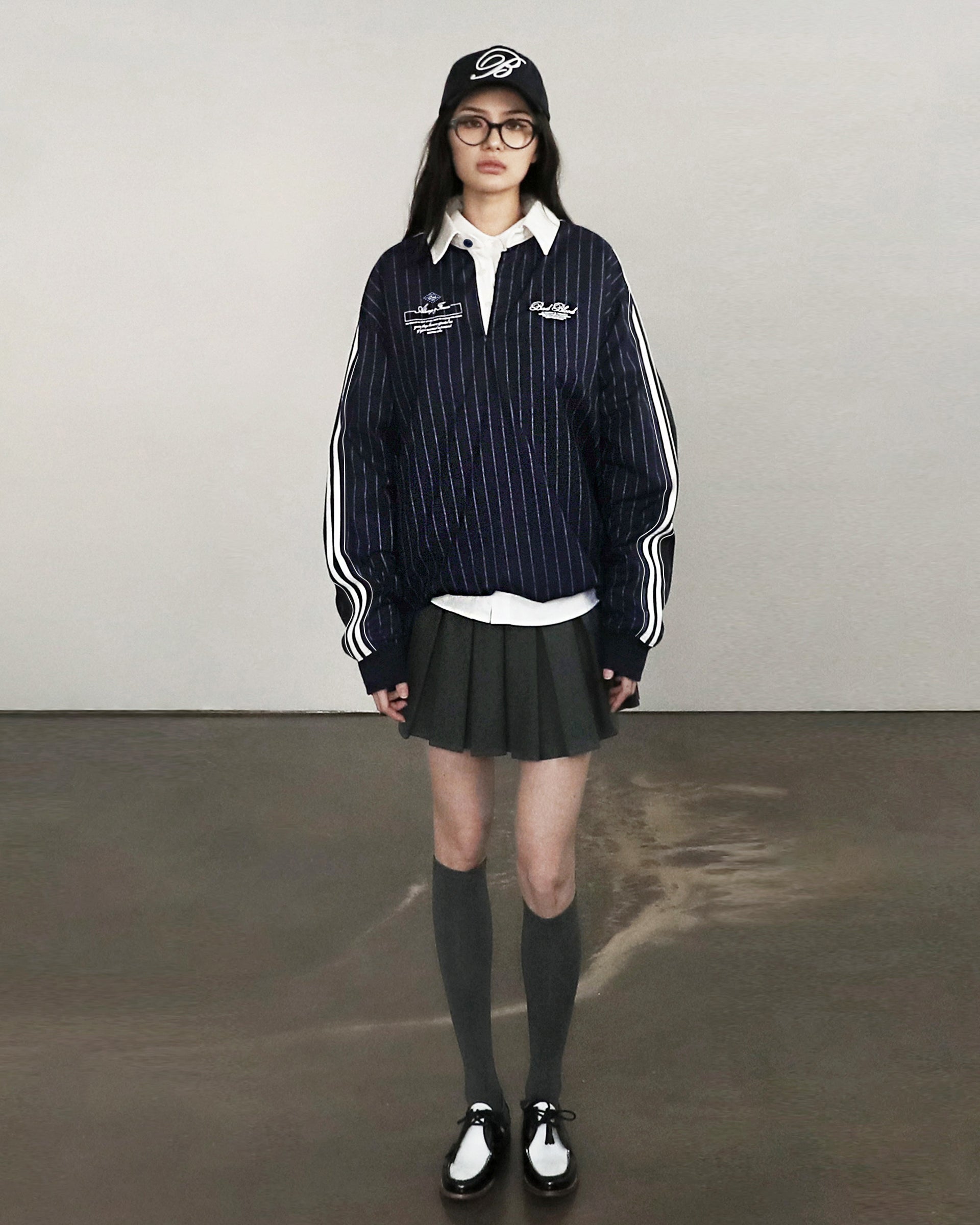 Badblood Classic Logo Stripe Rugby Shirt - Navy