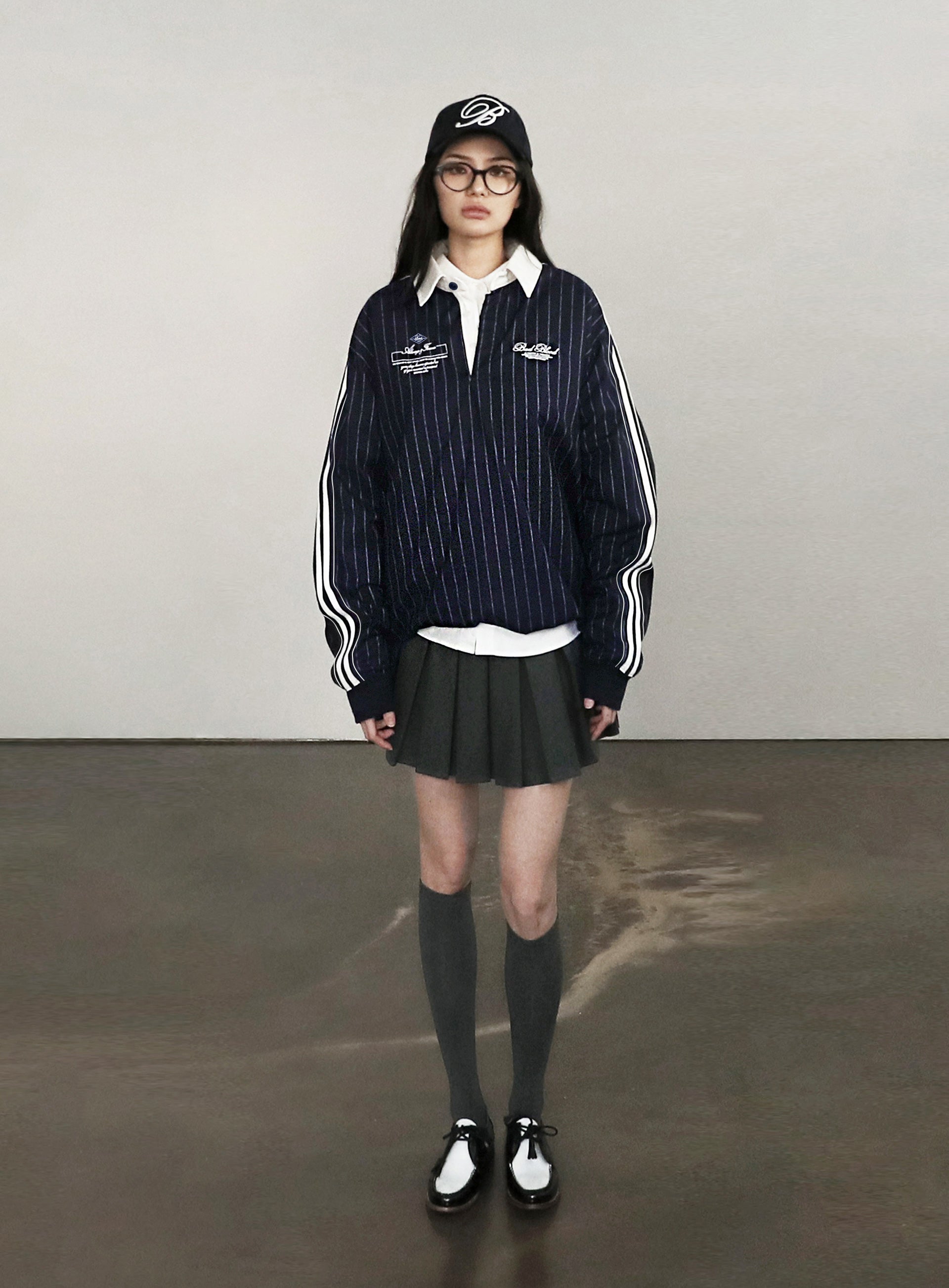Badblood Classic Logo Stripe Rugby Shirt - Navy