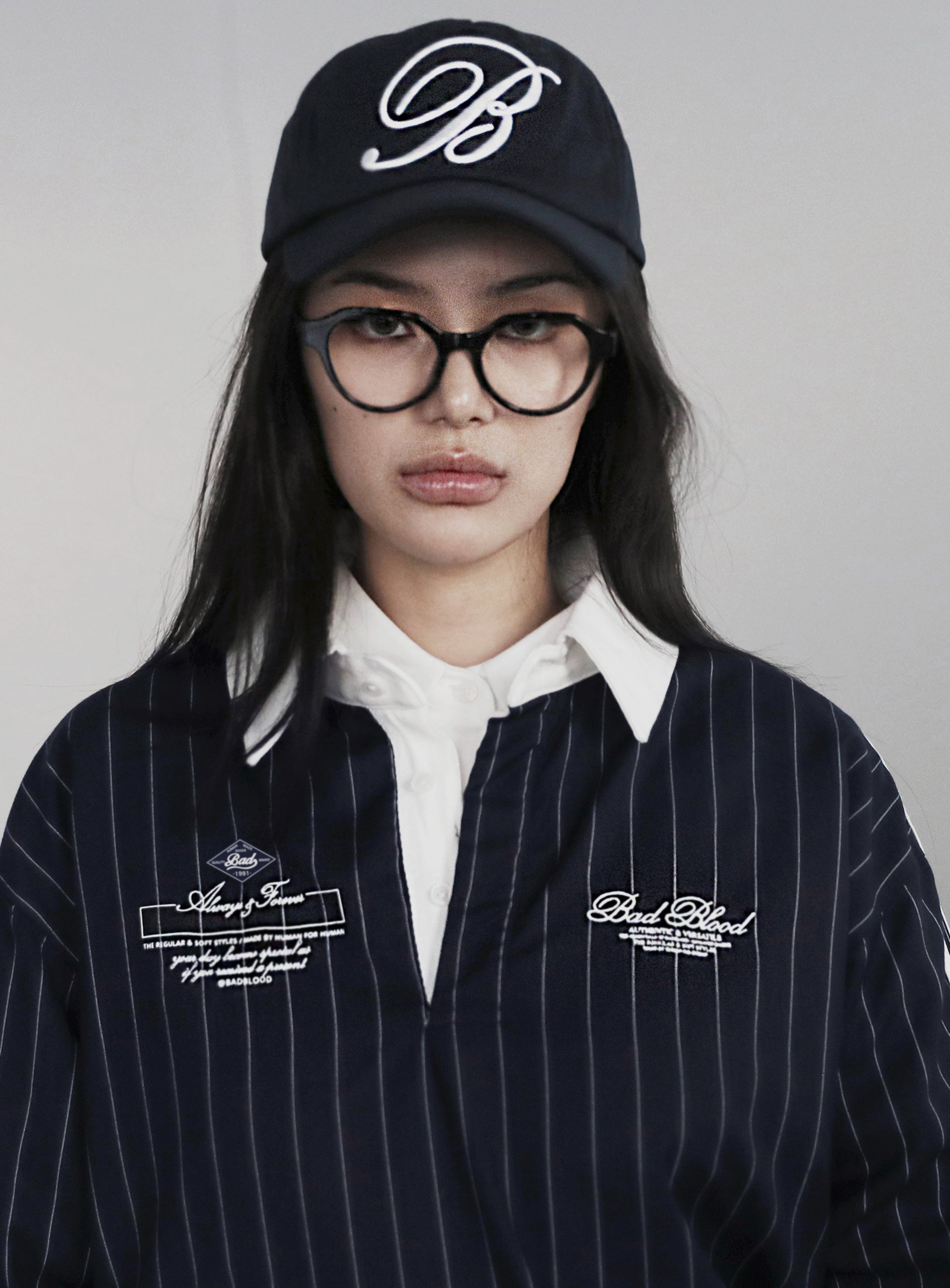 Badblood Classic Logo Stripe Rugby Shirt - Navy