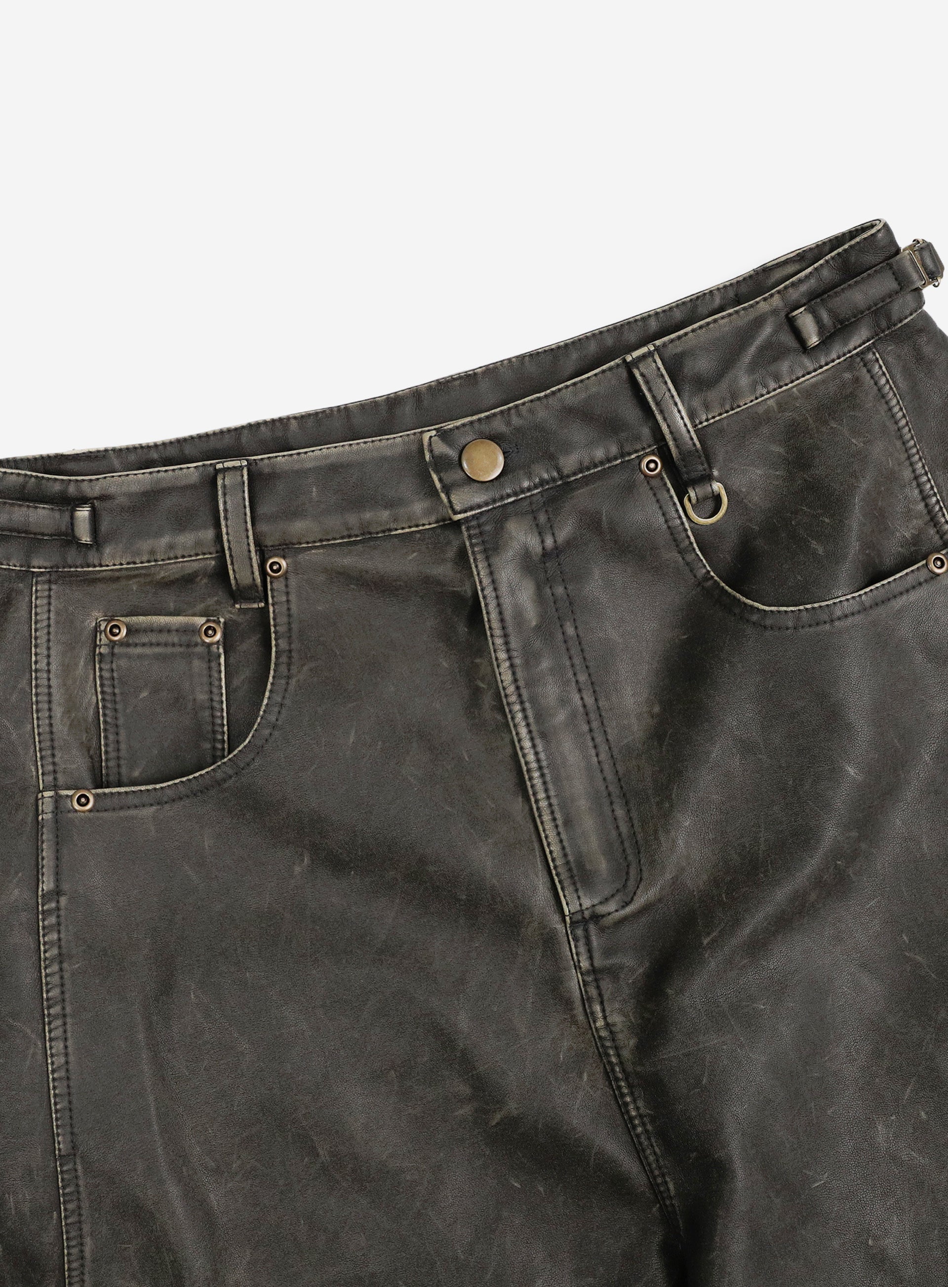 Badblood Charlie Washed Leather Barrel Pants Khaki Black