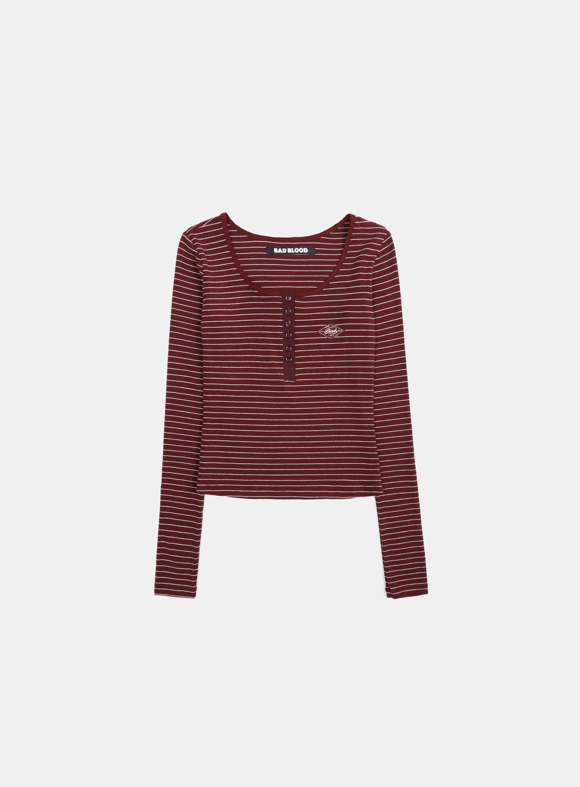 Badblood Beyond Soft Henley Neck Long Sleeve Striped Wine