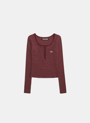 ★BADBLOOD★ Beyond Soft Henley Neck Long Sleeve Stripe Wine Badblood Beyond Soft Henley Neck Long Sleeve Striped Wine