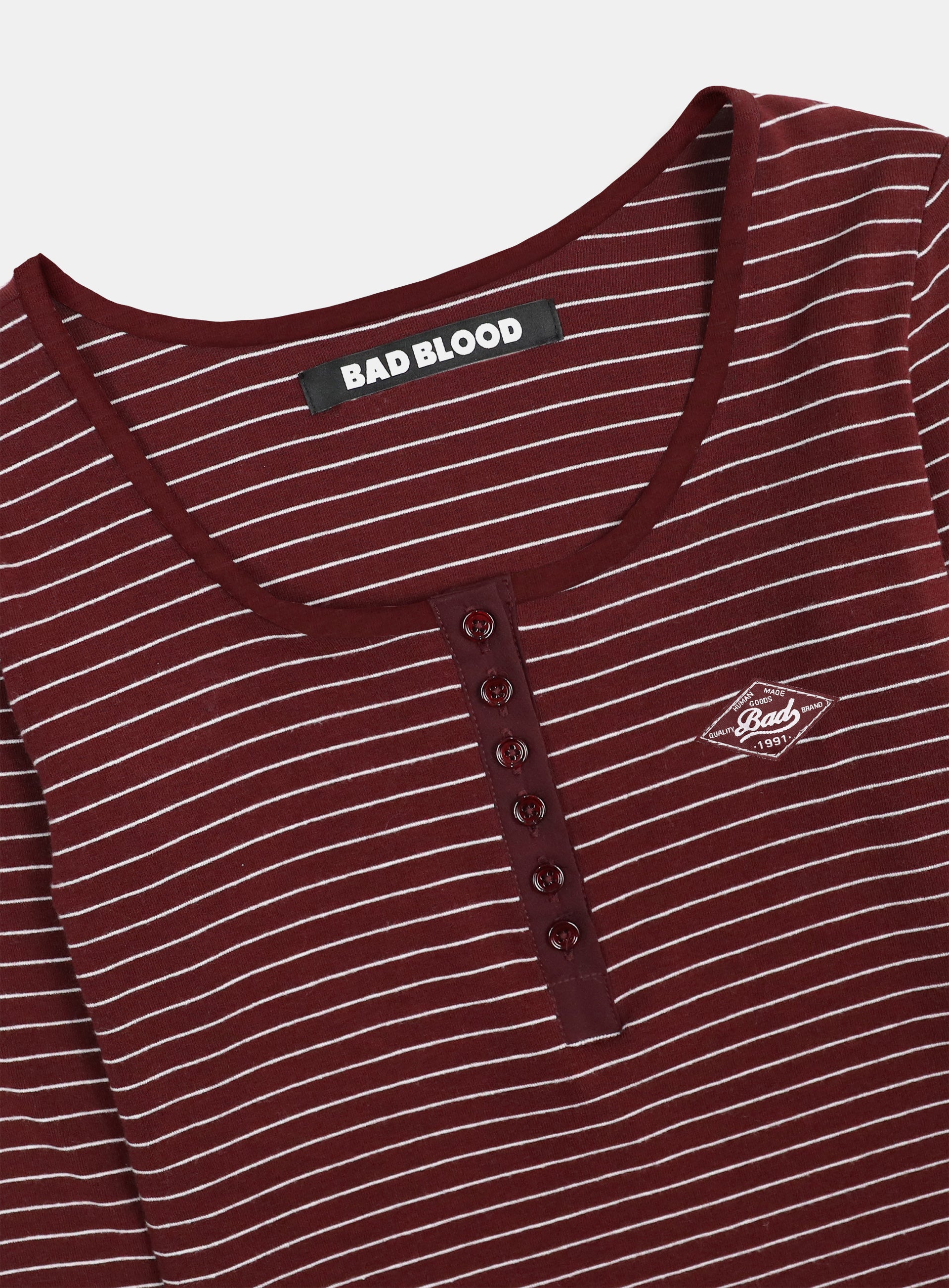 Badblood Beyond Soft Henley Neck Long Sleeve Striped Wine