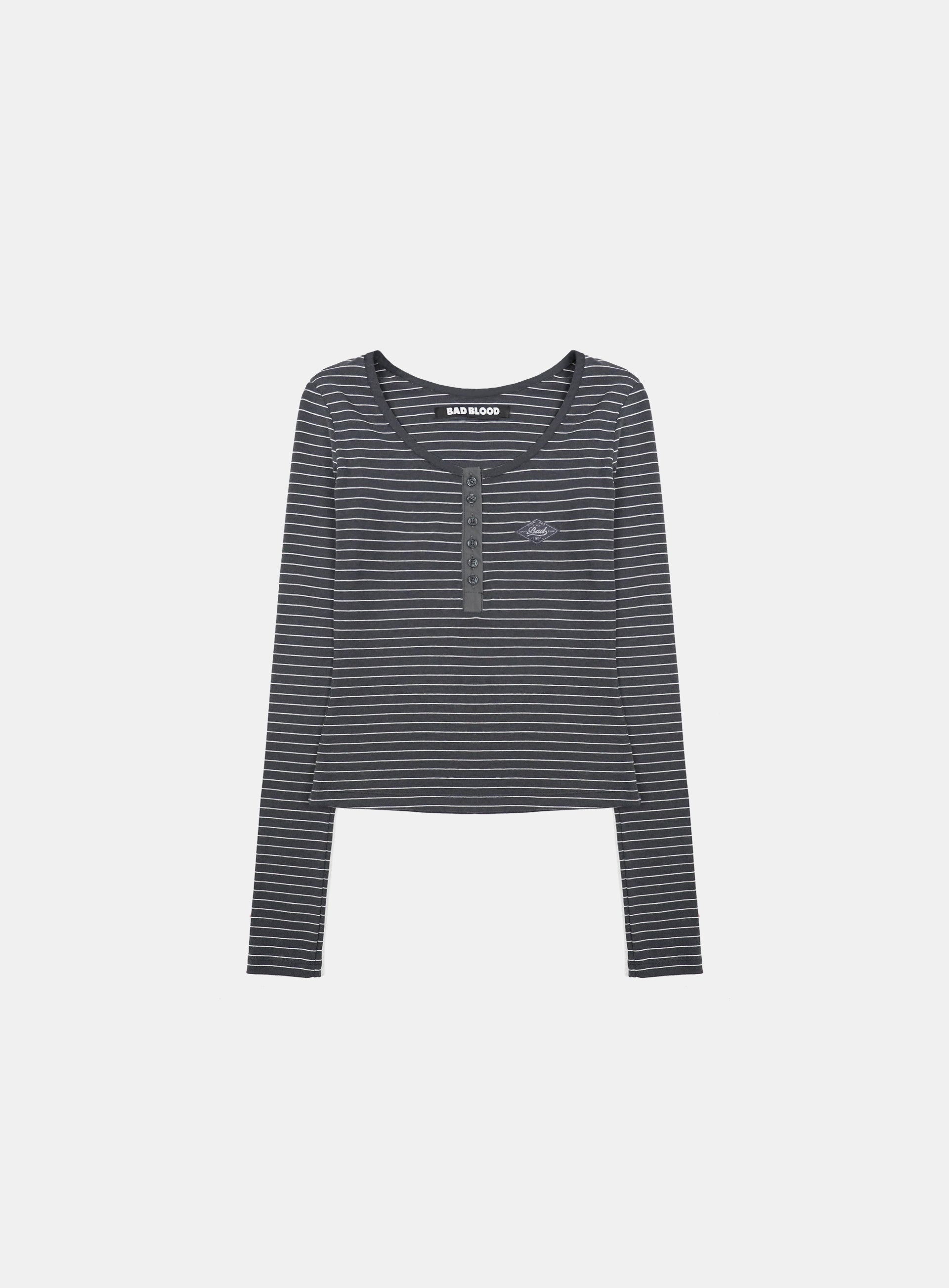 Badblood Beyond Soft Henley Neck Long Sleeve Striped Charcoal