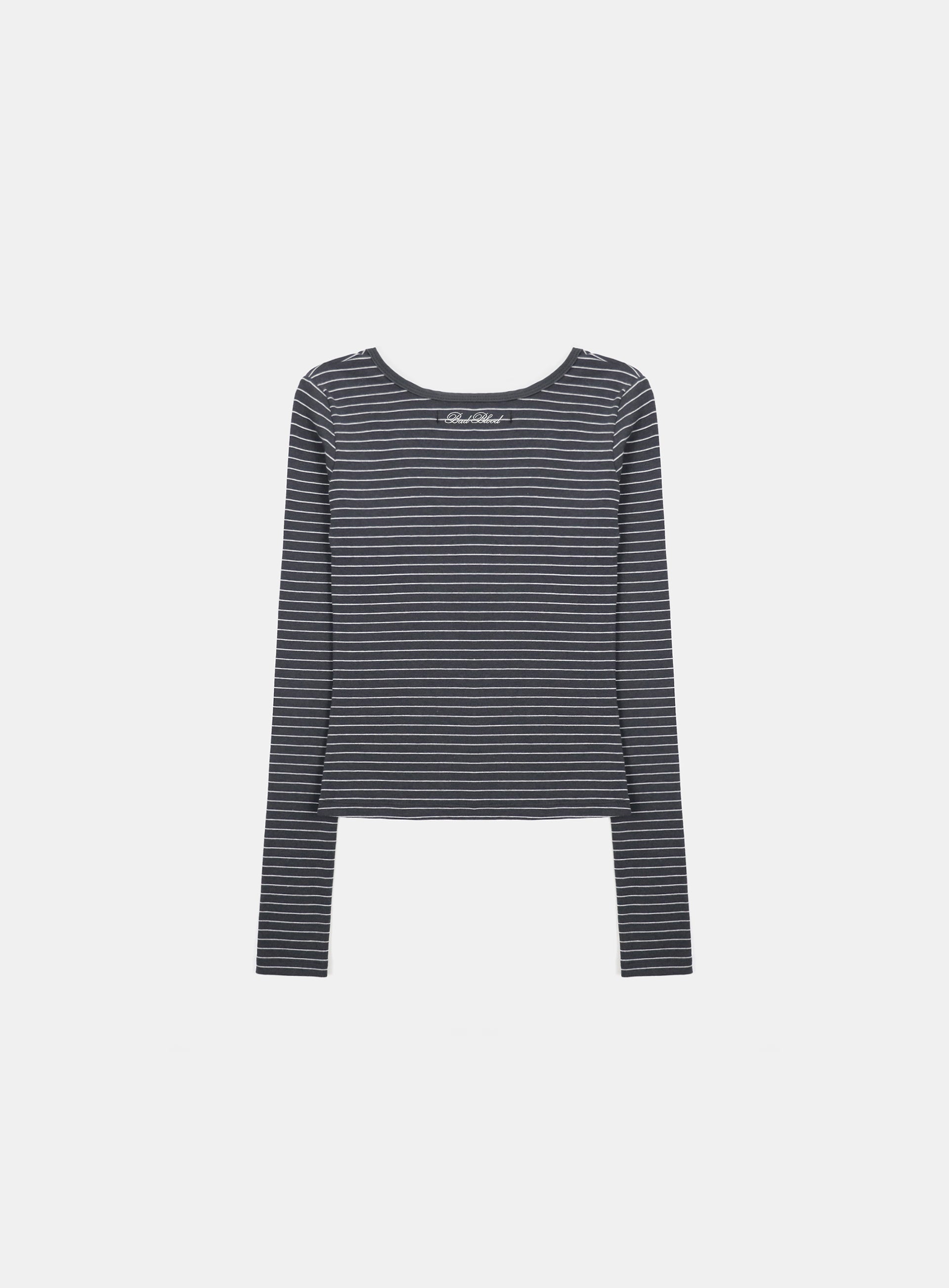 Badblood Beyond Soft Henley Neck Long Sleeve Striped Charcoal