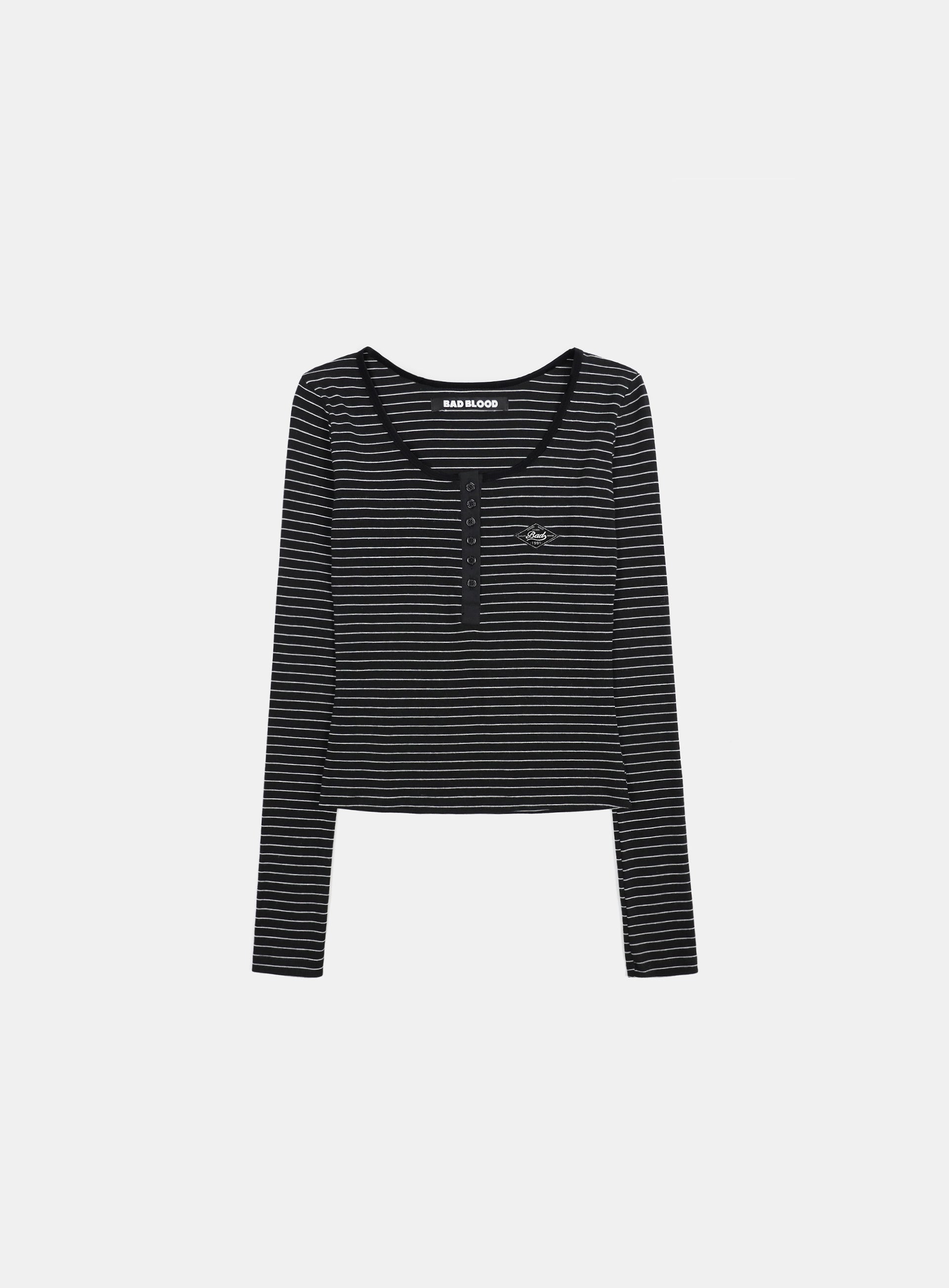 Badblood Beyond Soft Henley Neck Long Sleeve Striped Black