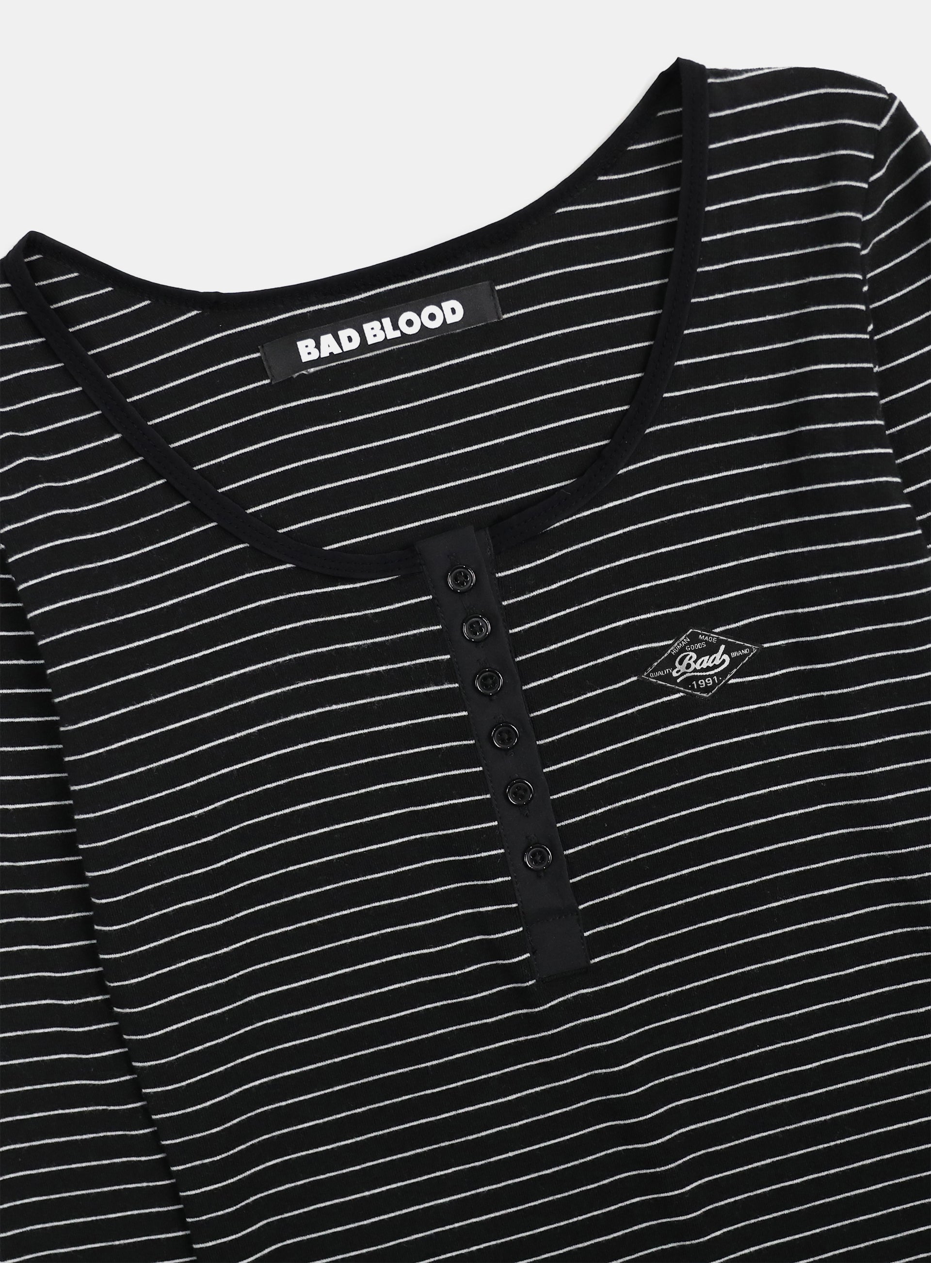 Badblood Beyond Soft Henley Neck Long Sleeve Striped Black